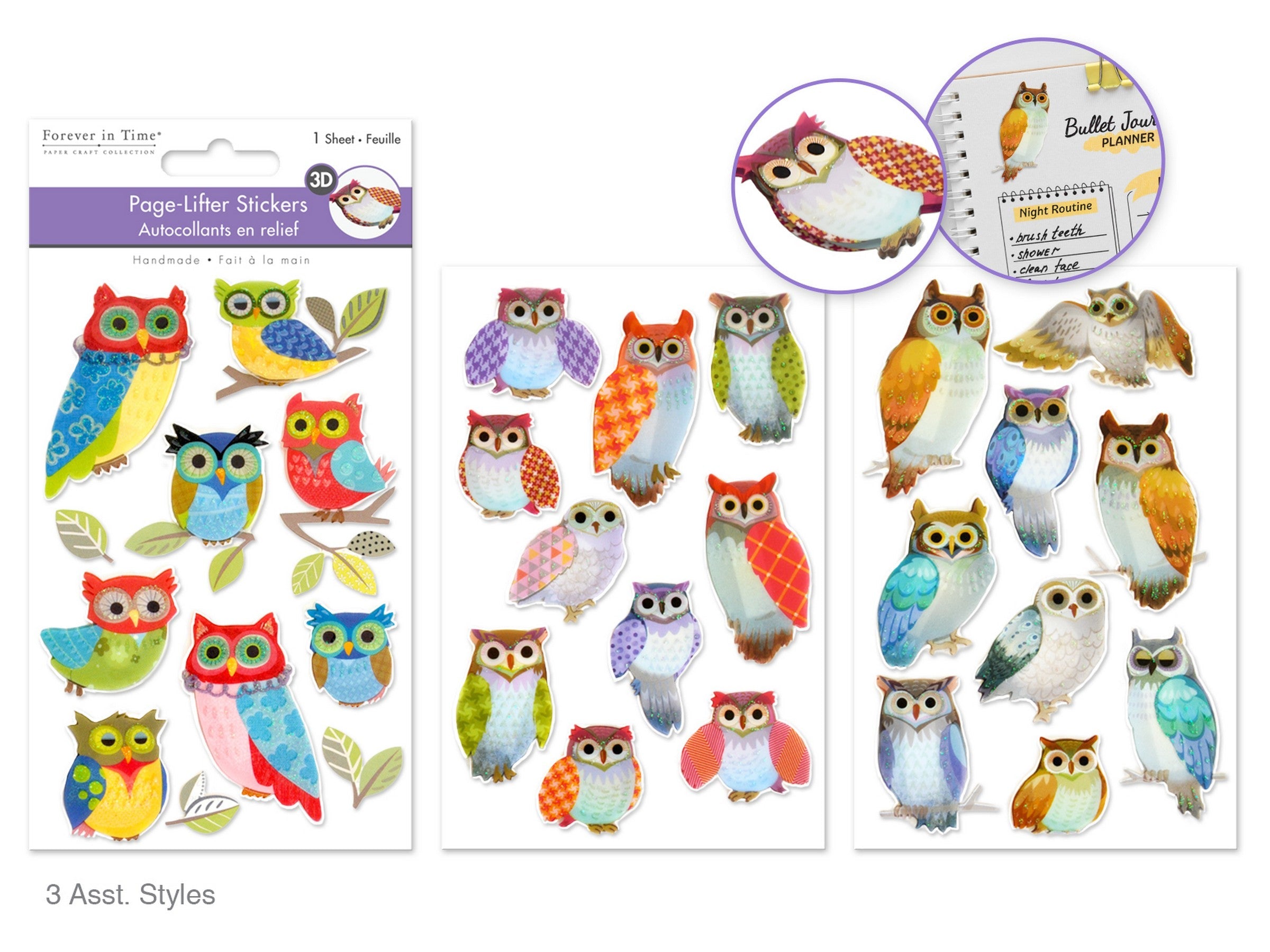 Forever in Time Handmade 3D Page-Lifters Stickers - Owls VRT