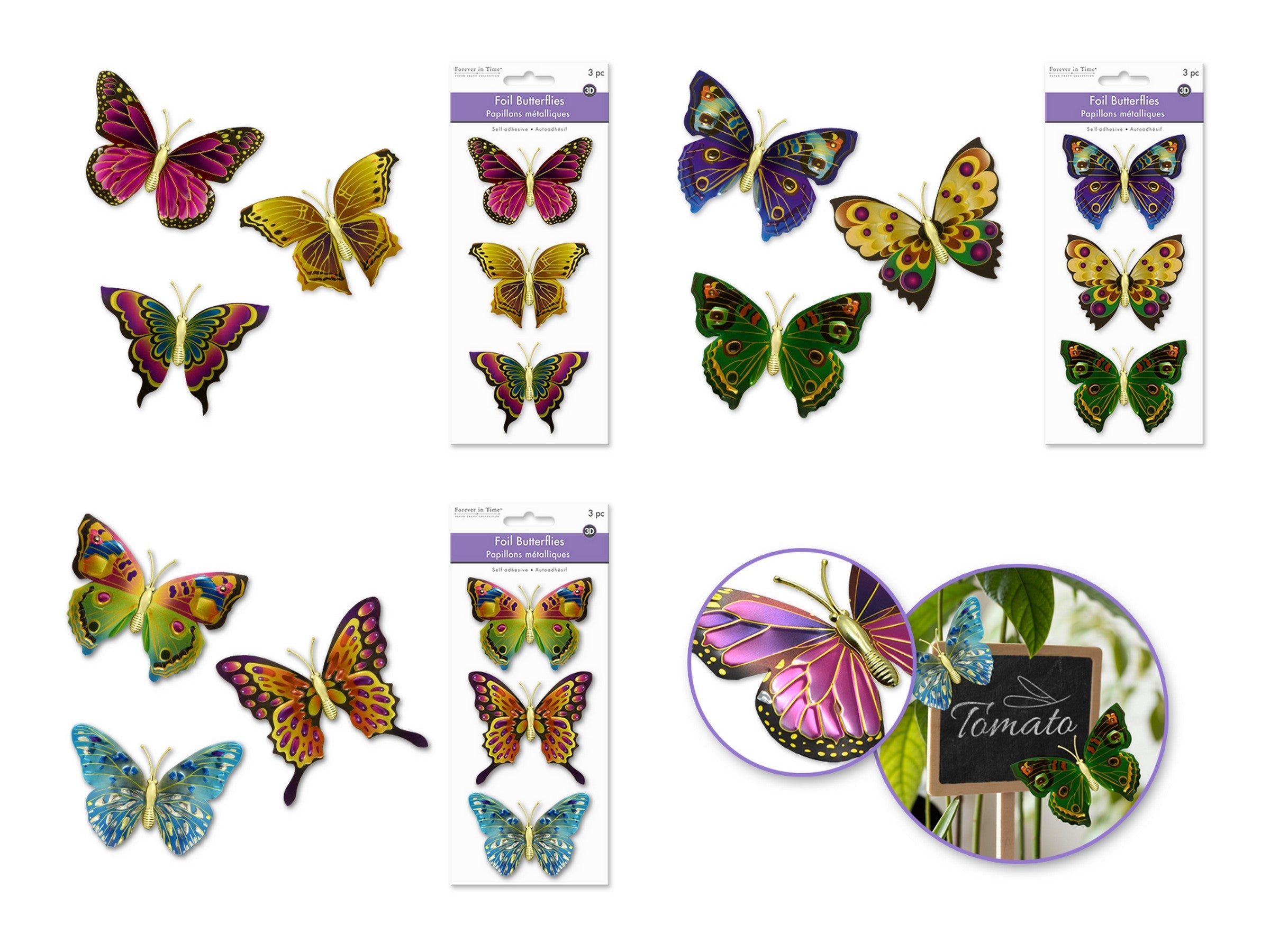 Forever in Time 3D Metallic Butterflies Stickers 3.1x2.4in VRT