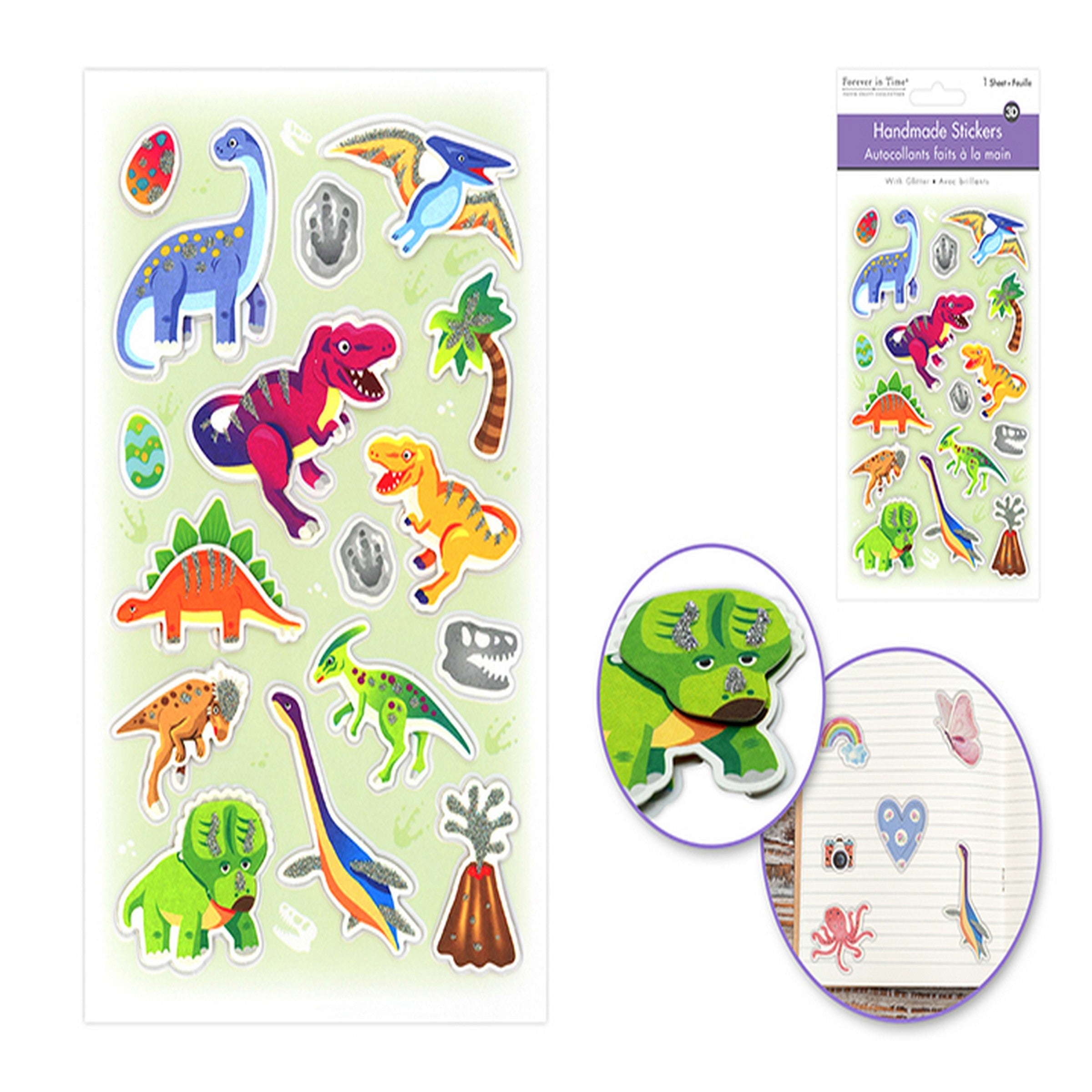 Forever in Time 3D Paper with Glitter Handmade Stickers - Dino World 4.3x6.7in