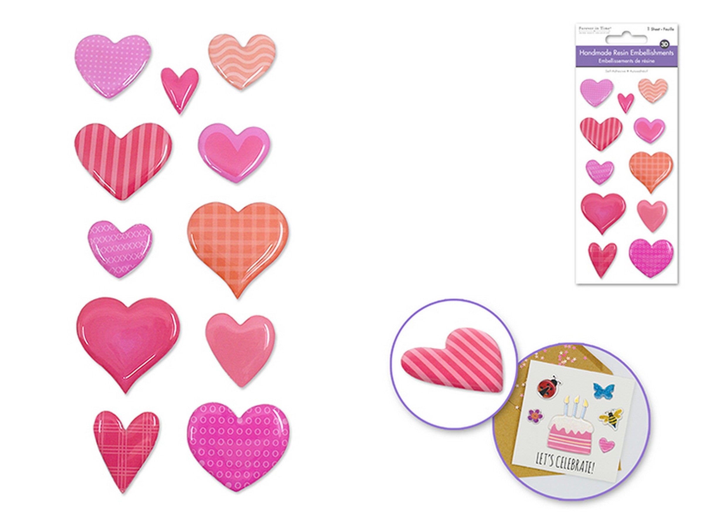 Forever in Time 3D Resin Stickers - Patterned Hearts