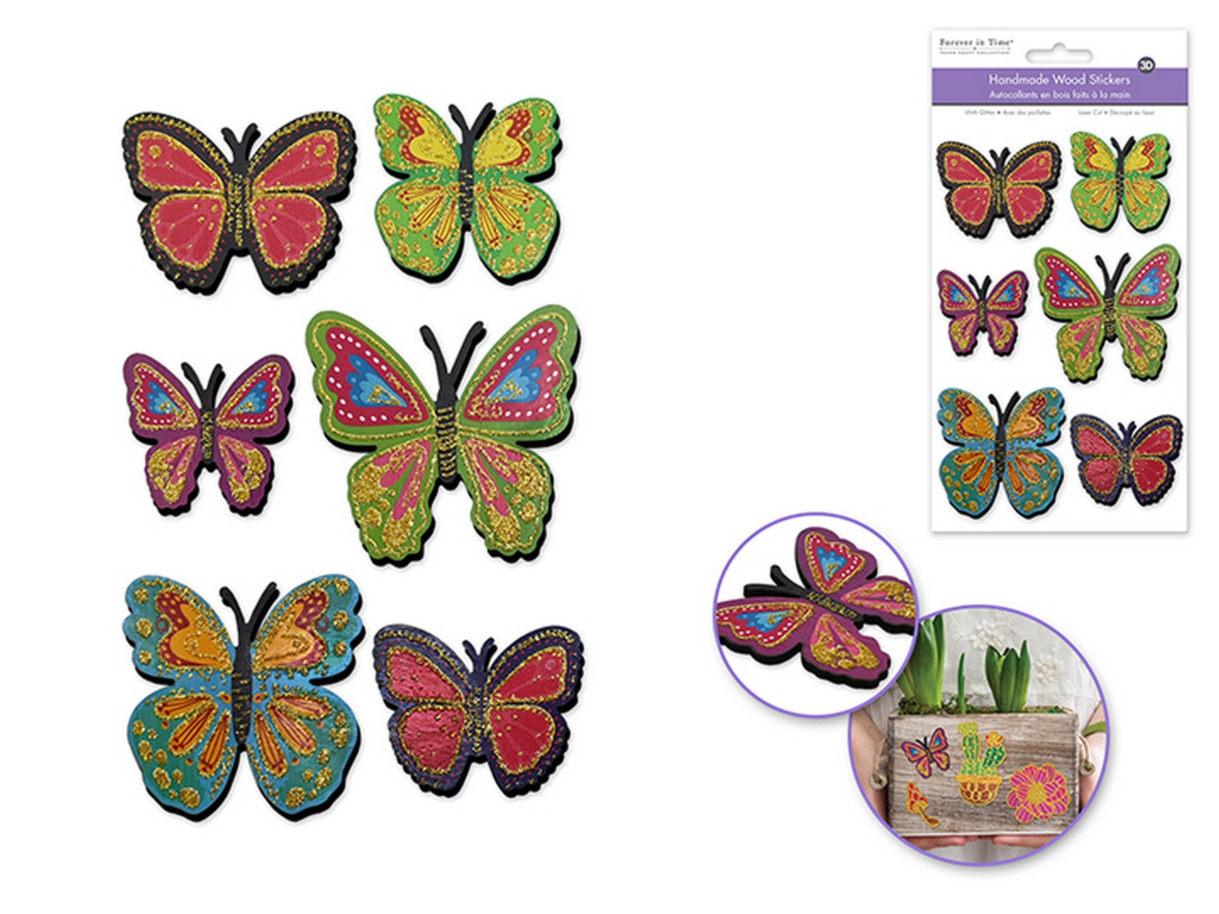 Forever in Time 3D Laser Cut Wood Glitter Icon Stickers - Butterfly 4.5x7.3in