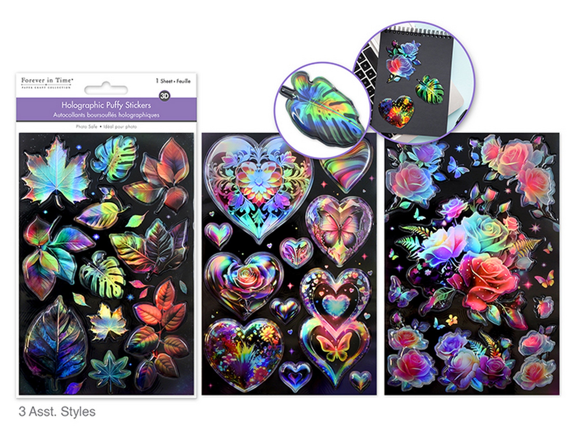 Forever in Time 3D Puffy Holographic Embossed Stickers - Flora 4.9x7.3in