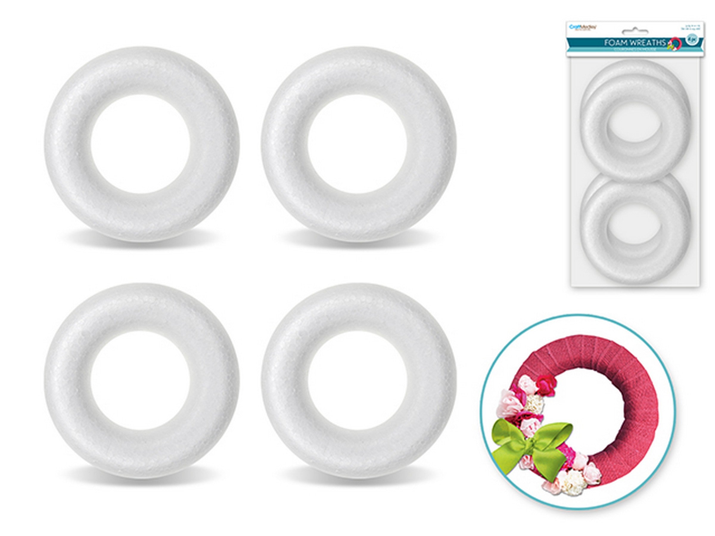 Craft Medley 4 White Foam Wreaths 3.75x1in