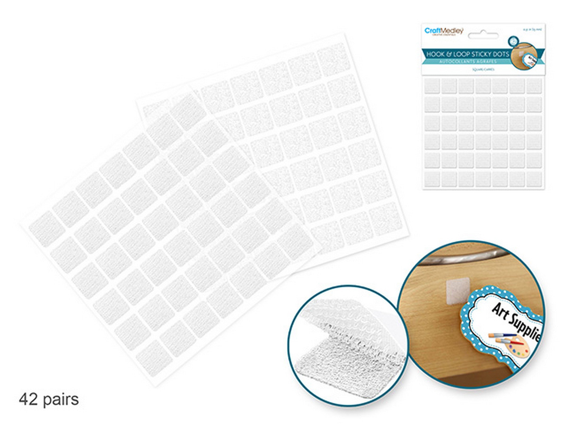 Craft Medley 42 Pairs Hook and Loop Sticky Dots White Square 0.51in