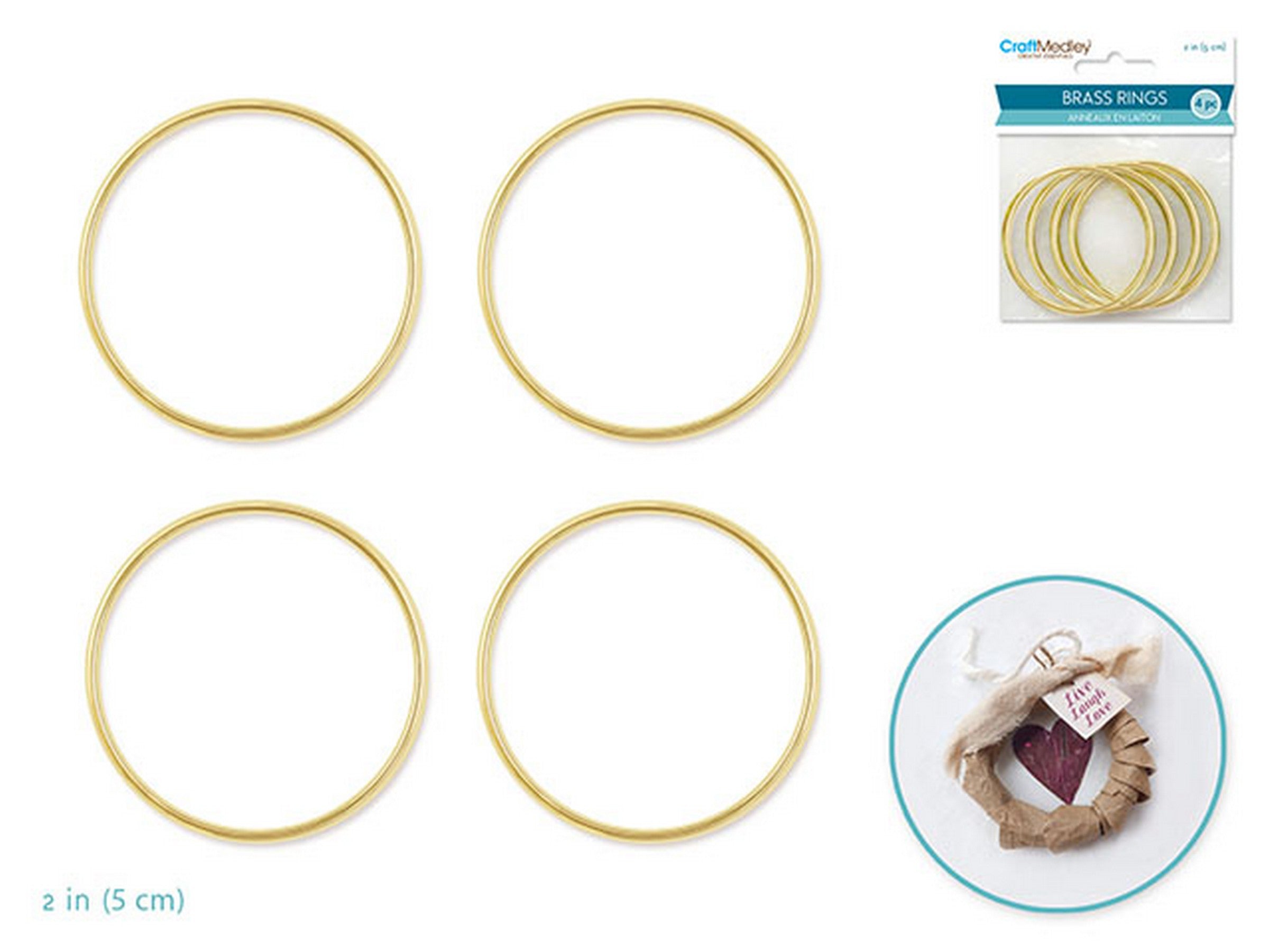 Craft Medley 4 Brass Rings 2in