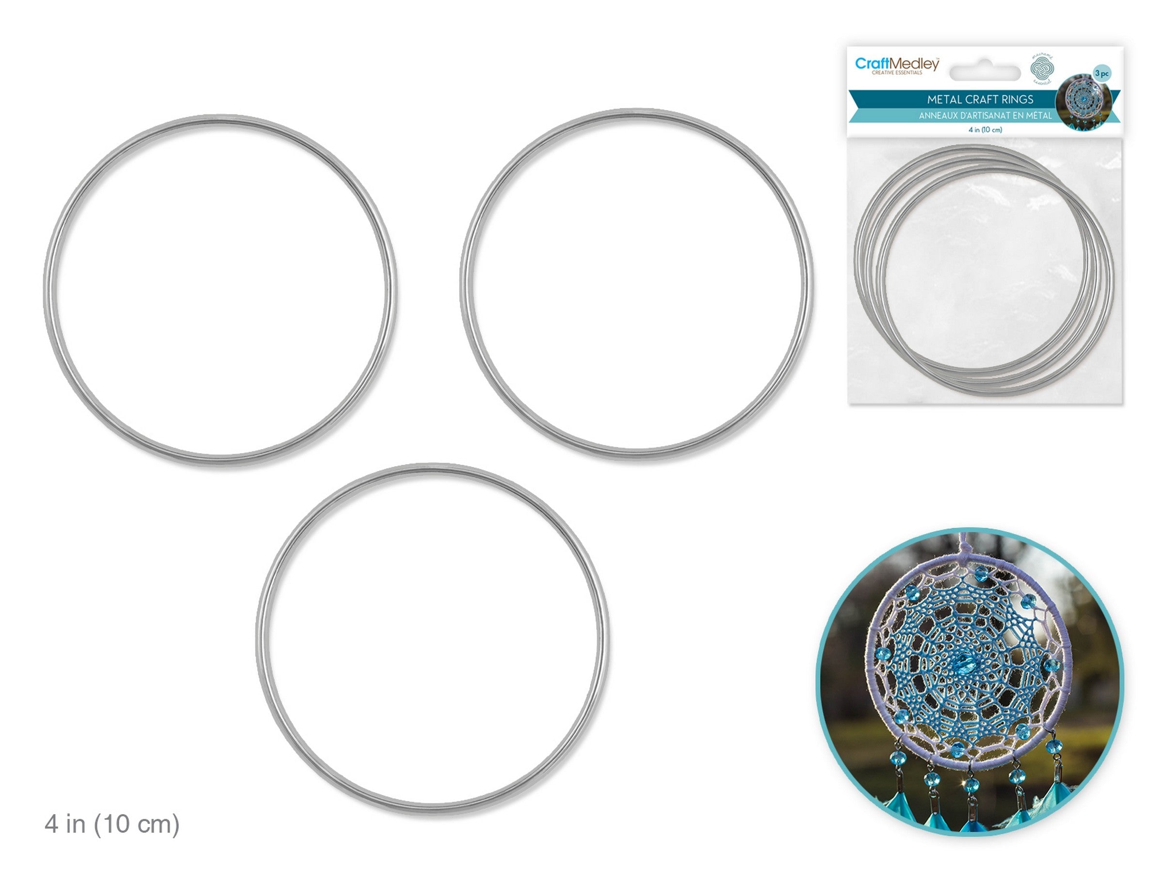 Craft Medley 3 Galvanized Metal Rings 4in