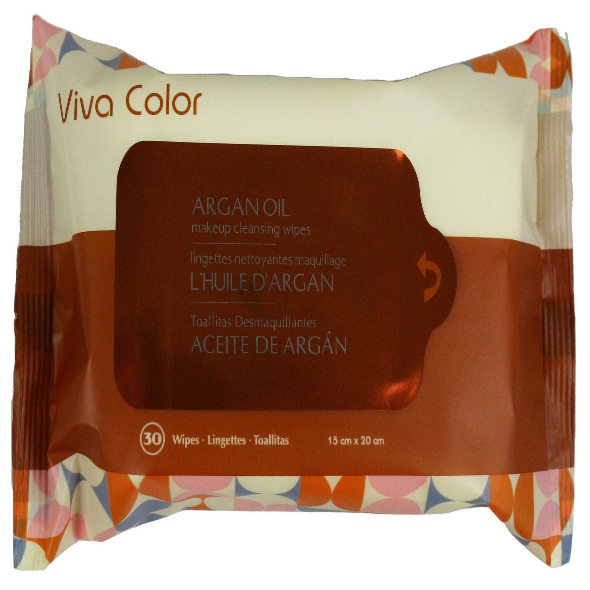 Viva Color 30 Argan Oil Facial and Makeup Cleansing Wipes 5.9x7.9in (15x20cm)