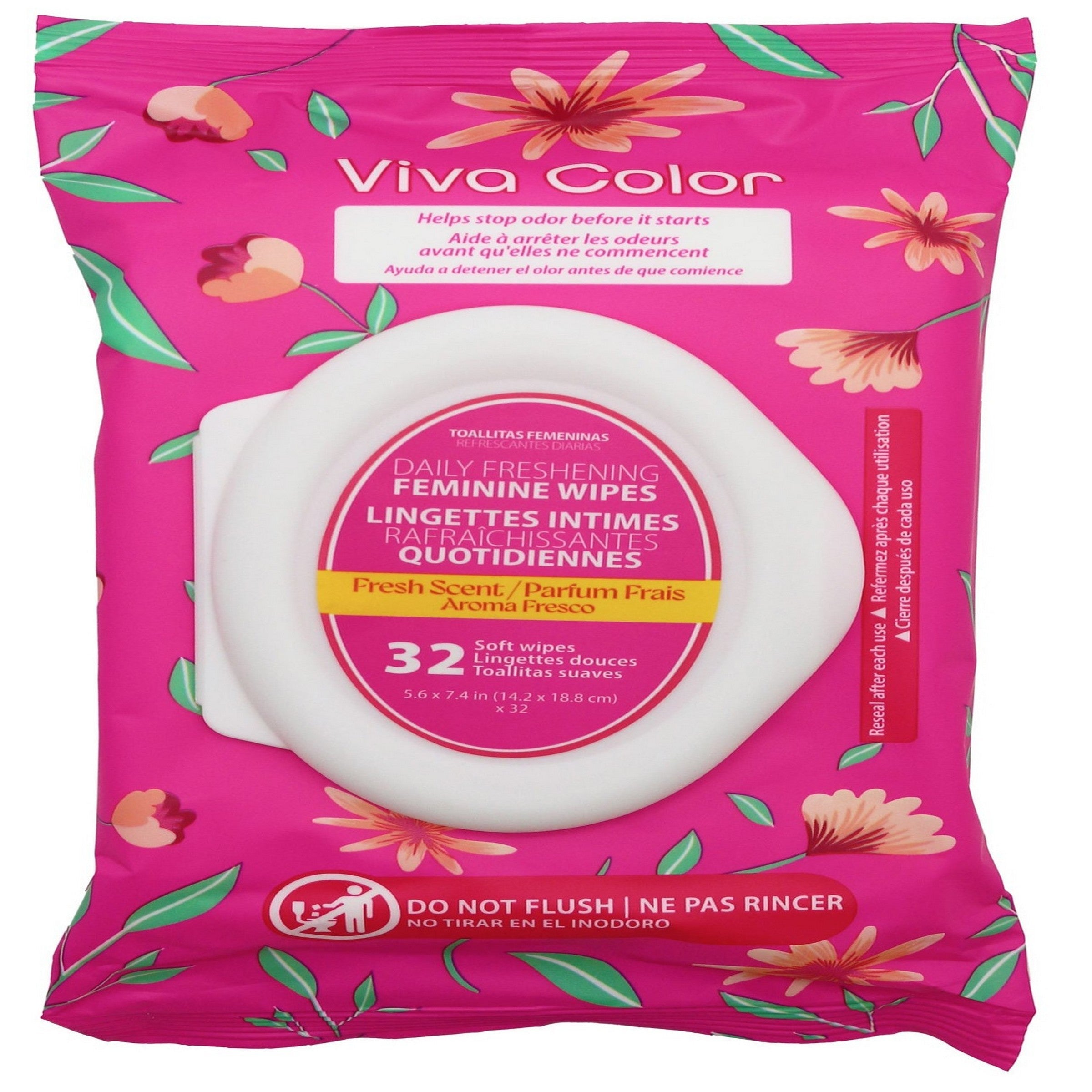 Viva Color 32 Fresh Scent Feminine Wipes 5.6x7.4in (14.2x18.8cm)