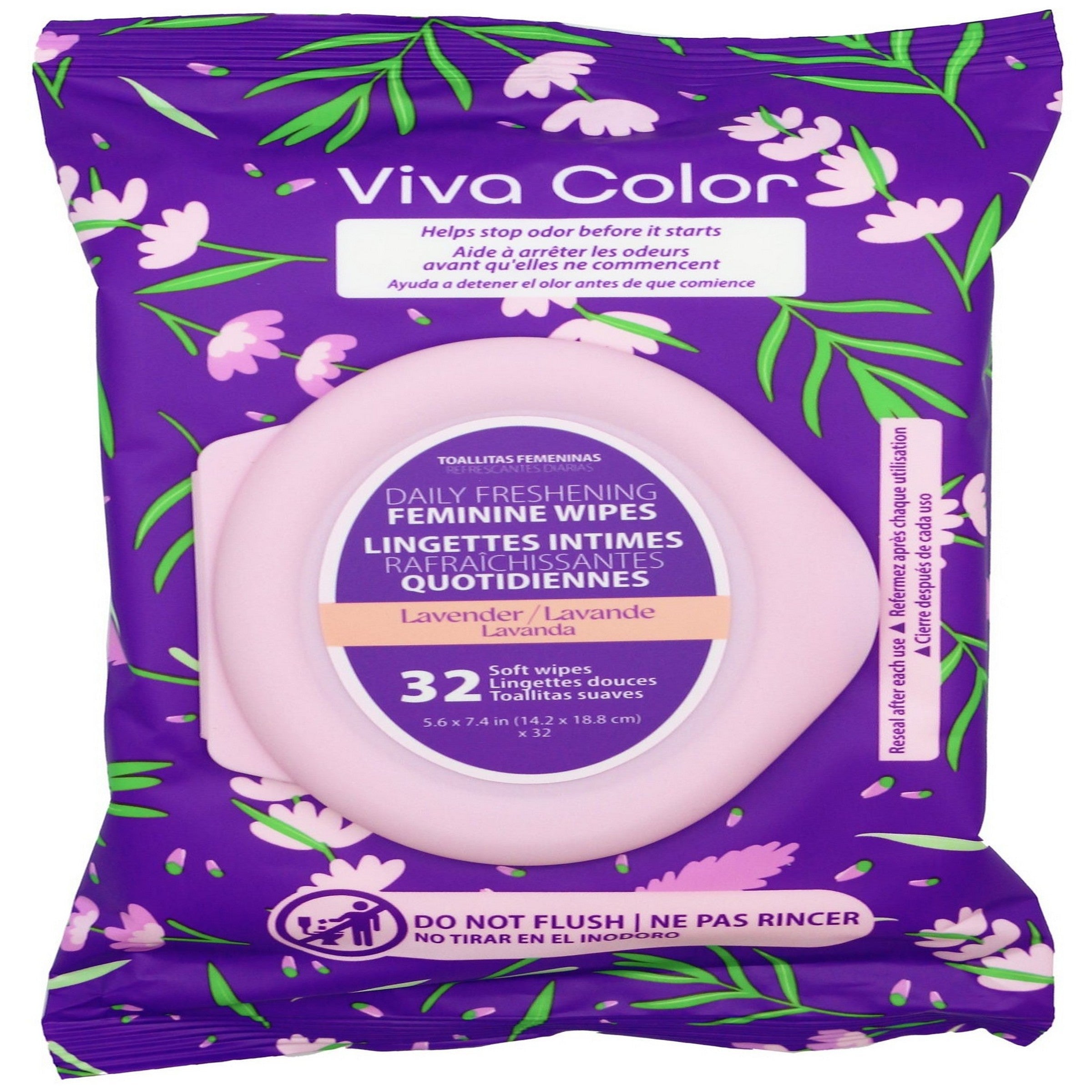 Viva Color 32 Lavender Feminine Wipes 5.6x7.4in (14.2x18.8cm)