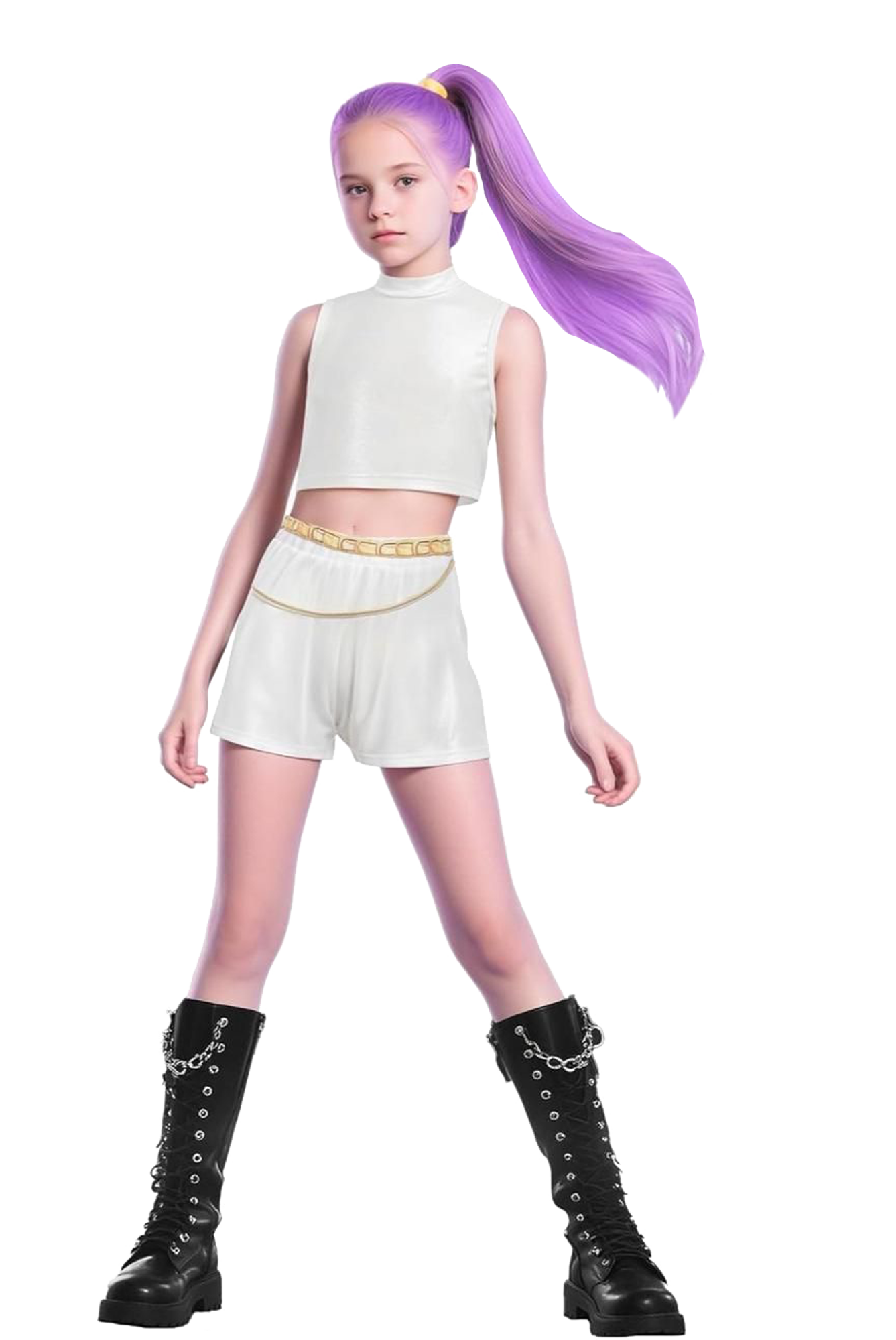 K-POP Demon Hunter - Ensemble de costume blanc sans manche Rumi pour enfant