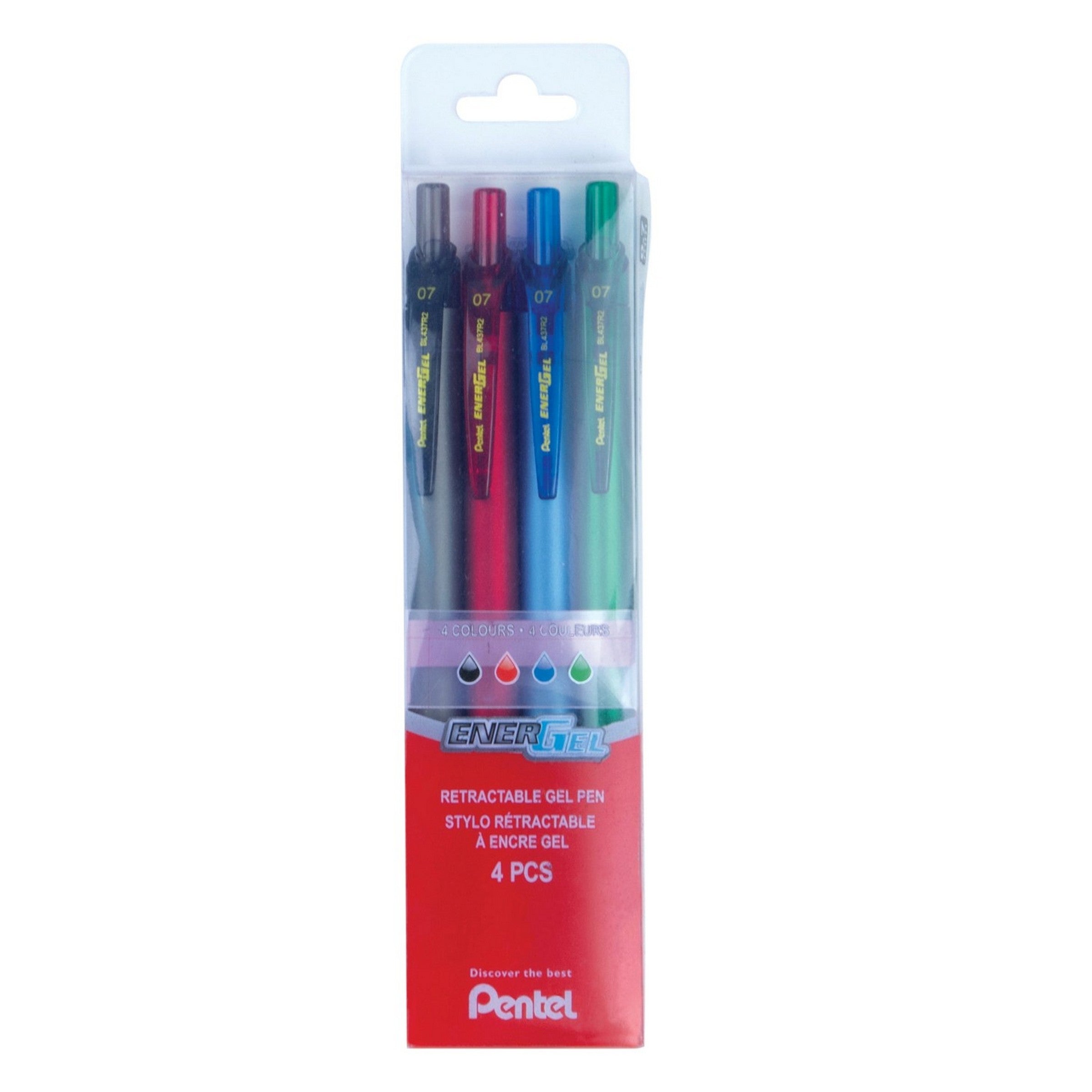 Pentel EnerGel 4 Retractable Gel Pens - Metallic Slim Barrel - Assorted Colors 0.7mm