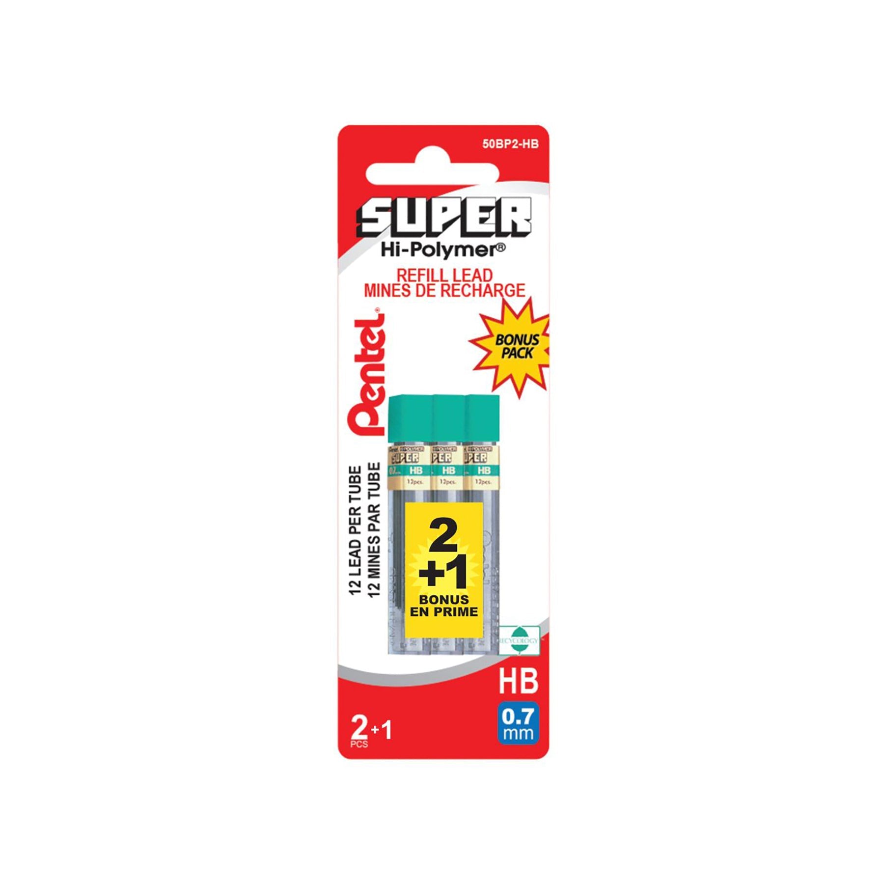 Pentel 2+1 pk Refill HB Leads 12 per Tube 0.7mm