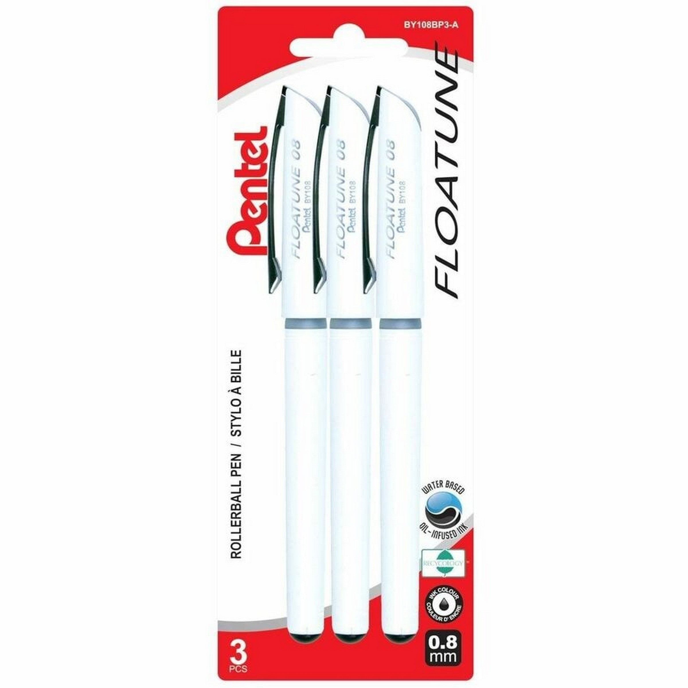 Pentel Floatune 3 Roller Ball Pens - Black Ink 0.8mm