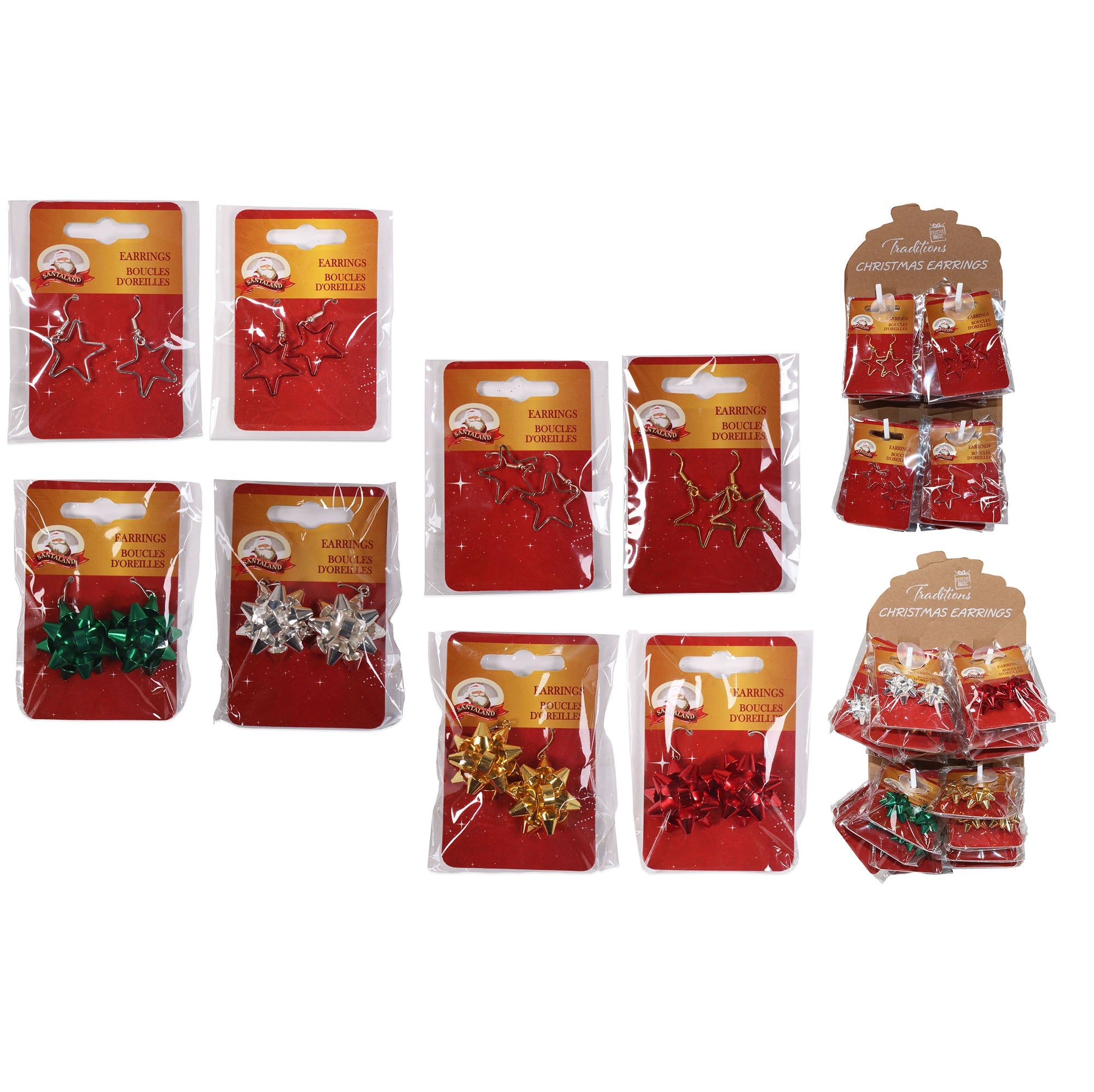 Christmas Earrings- Bow 0.98in Star 0.86in VRT