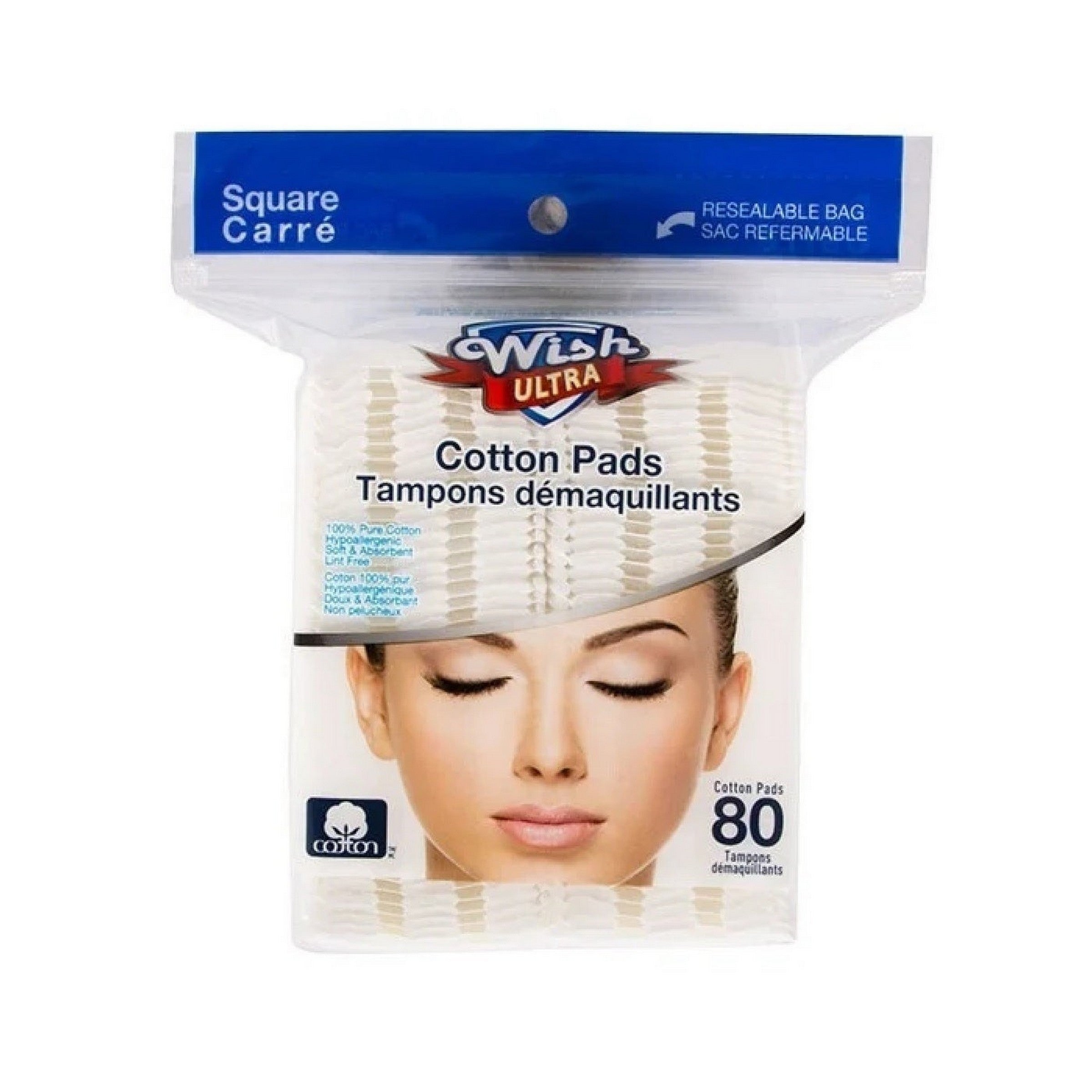Wish 80 Square Cotton Pads - 100% Cotton 2x2.2in