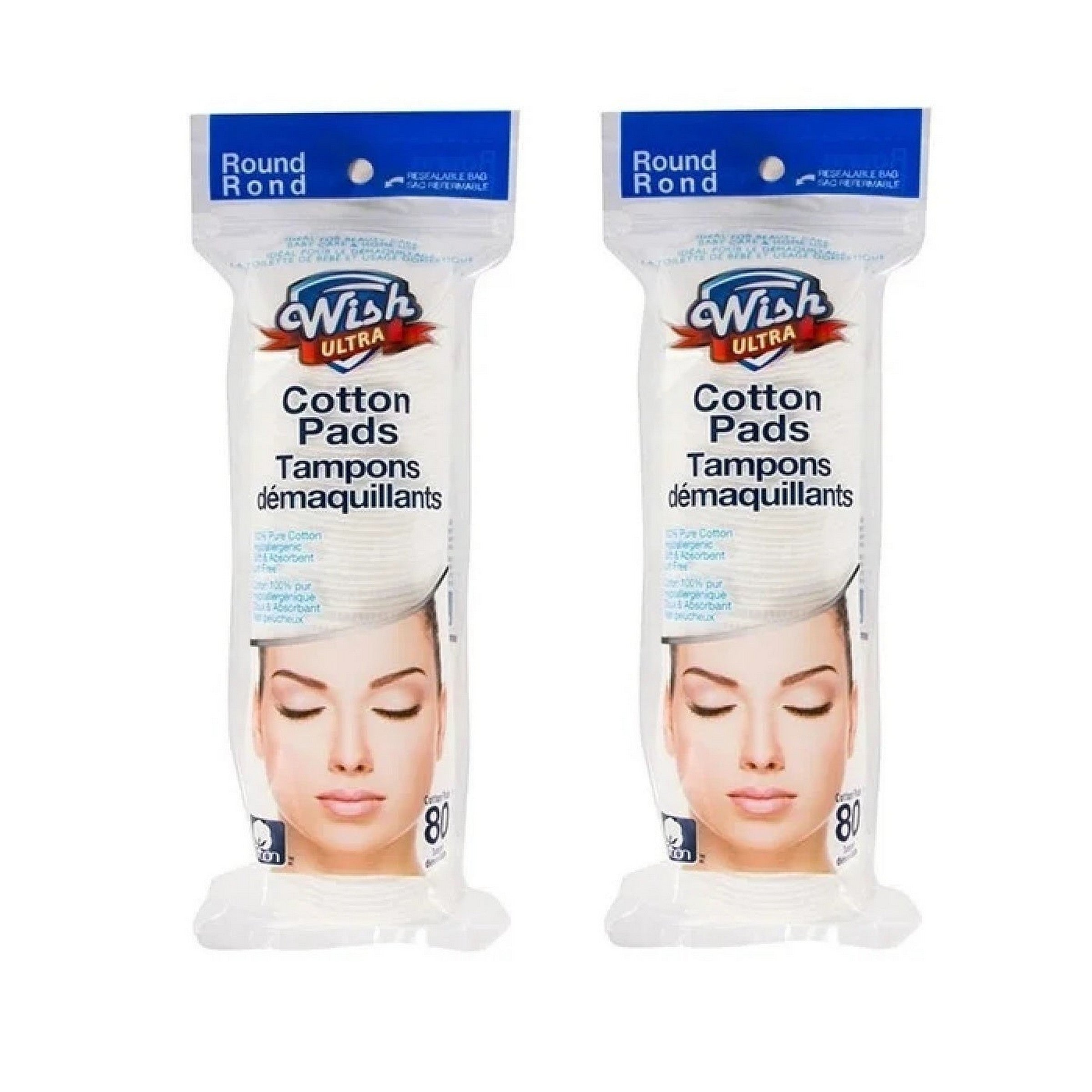 Wish 80 Round Cotton Pads - 100% Cotton 2.2in dia.