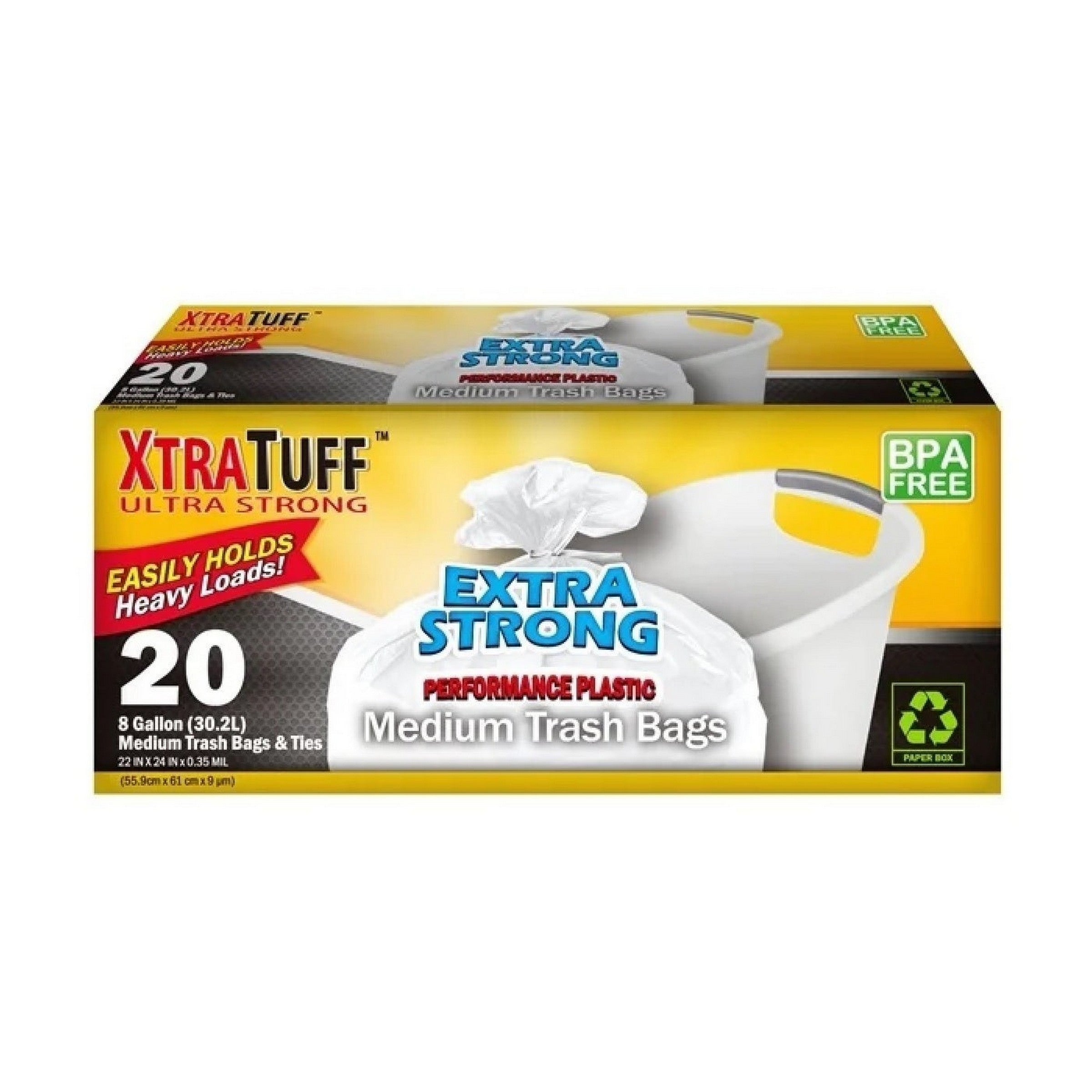 Xtra Tuff 20 White Twist Tie Trash Bags 8 gal 30.2L 22x24in