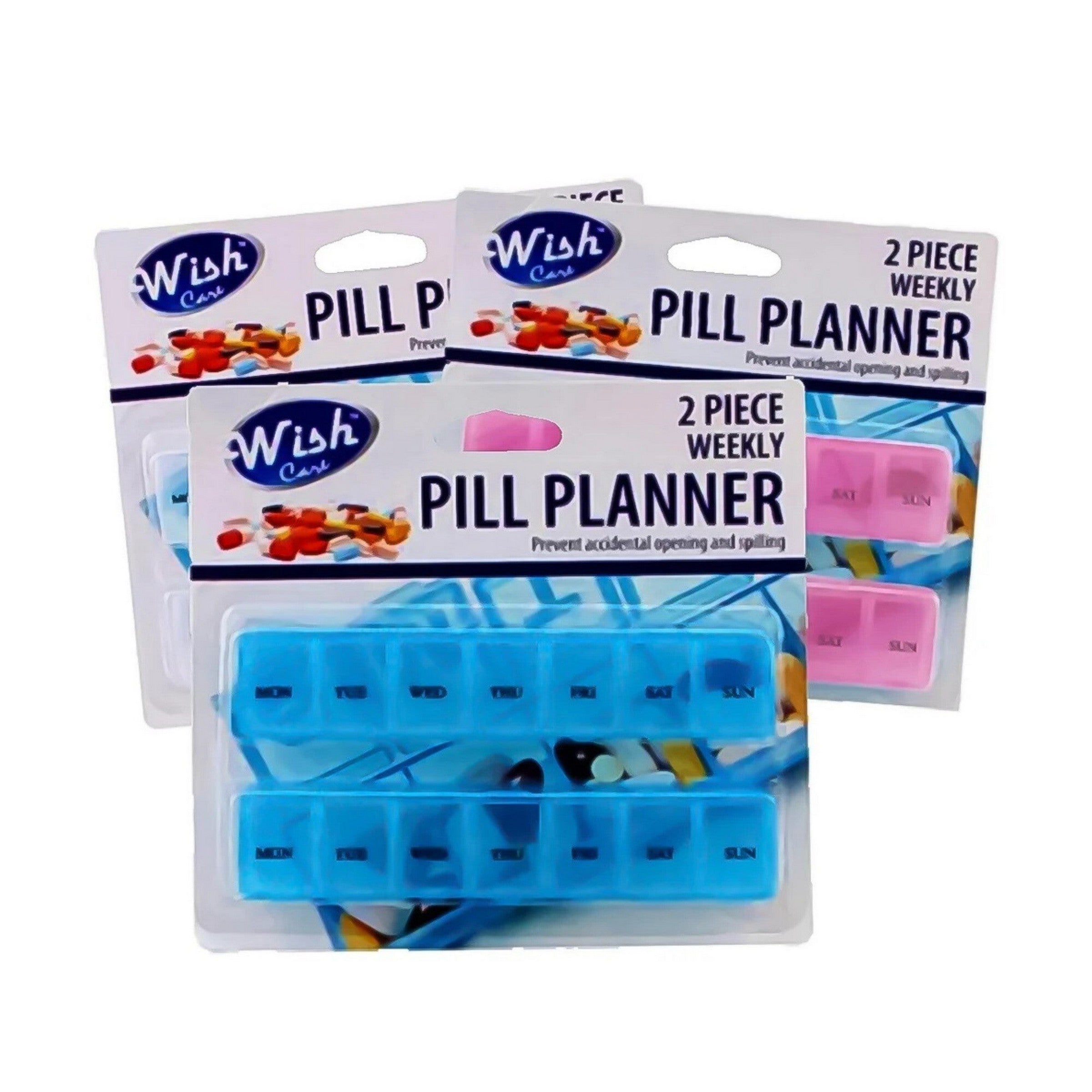 Wish Plastic Weekly Pill Planner 2pcs 5.8x1.25x0.75in VRT