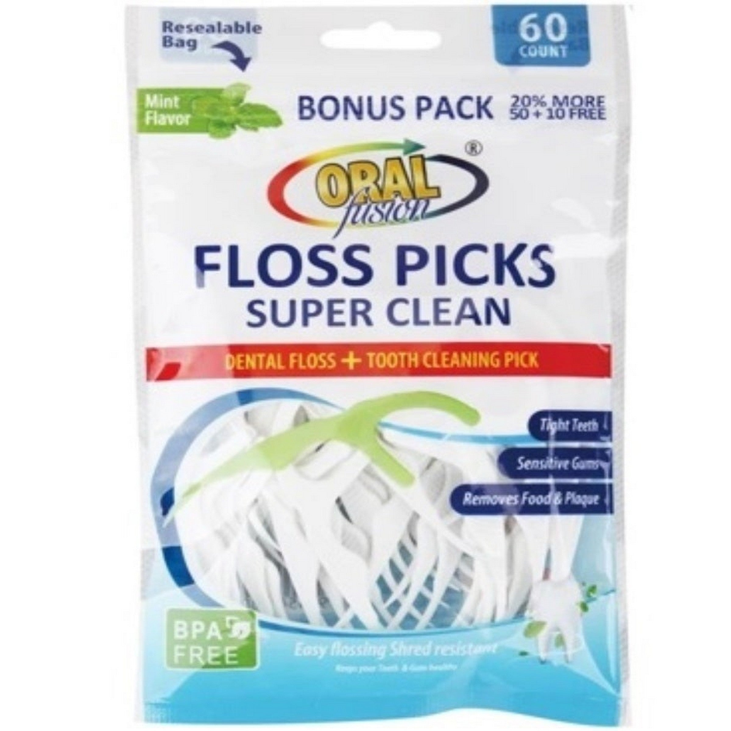 Oral Fusion 60 Mint Flavor Floss Picks