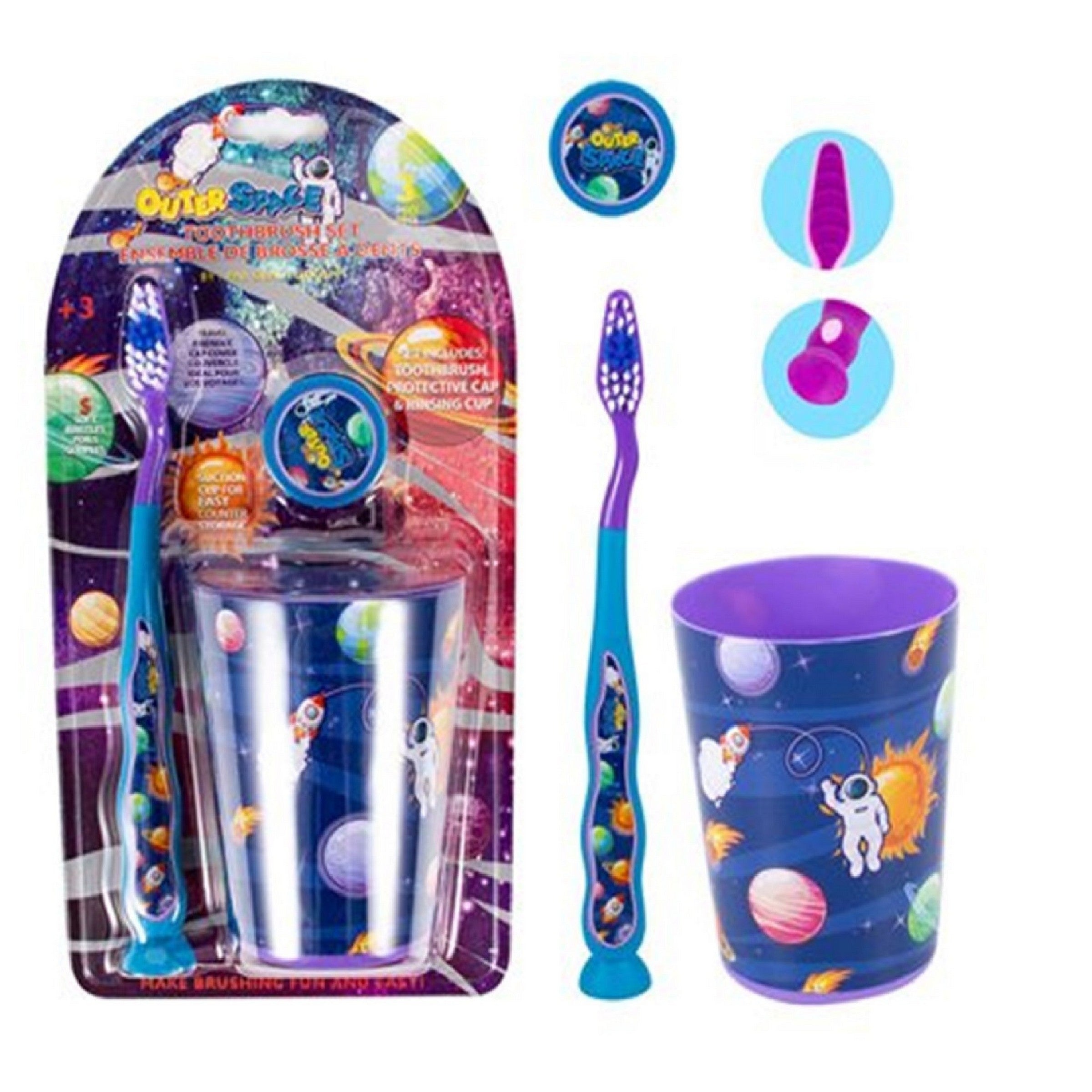 Oral Fusion Toothbrush Set with Cup 3pcs - Outer Space 6.6in brush, 3.25x2.5in cup