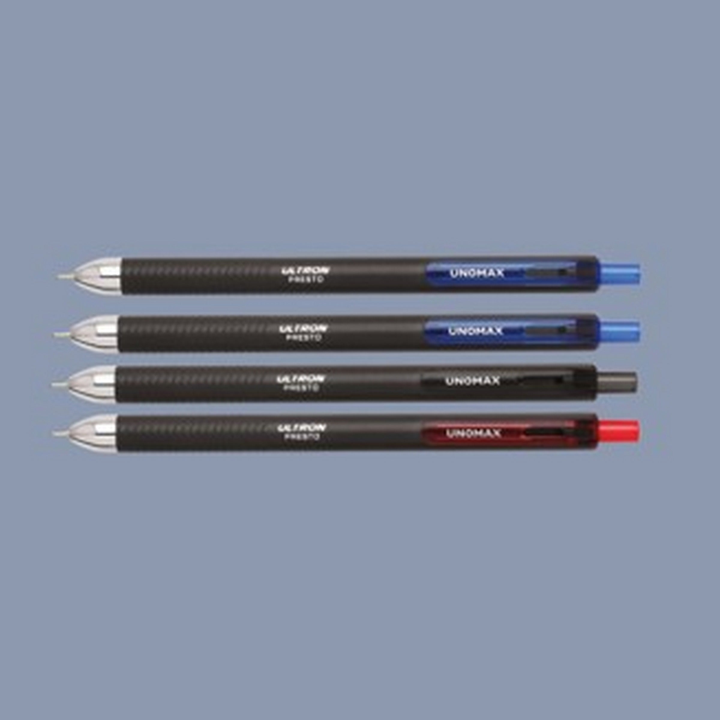 Unimax Presto Pop 4 Hybrid Ball Point Pens - Blue, Red, Black Ink 5.6in