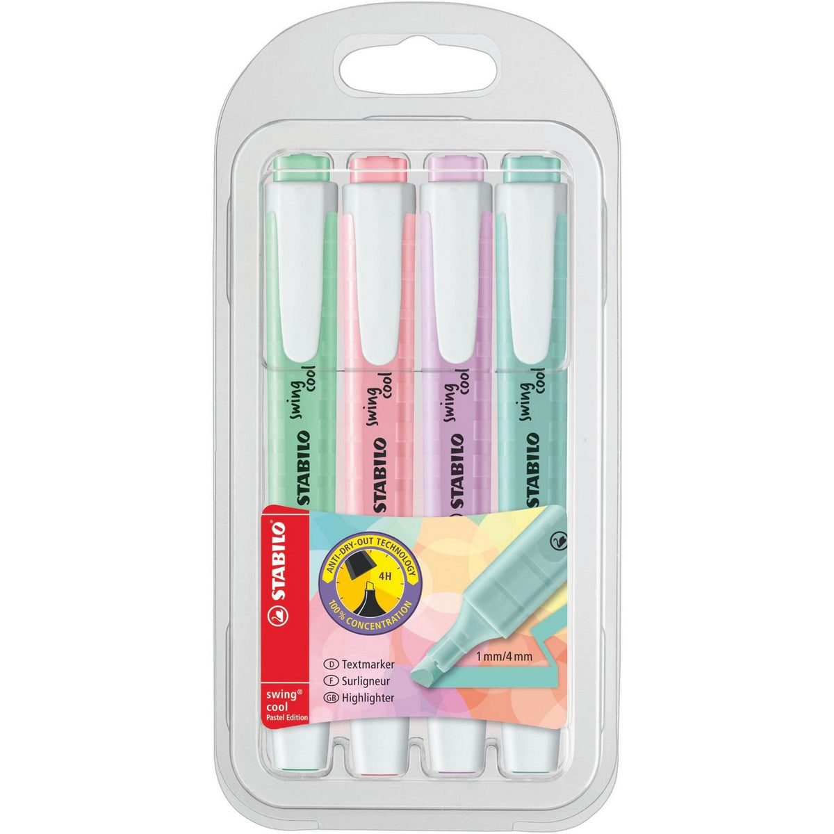 Stabilo Swing Cool 4 Pastel Highlighters Set #1 (Turquoise-Lilac-Mint-Pink)