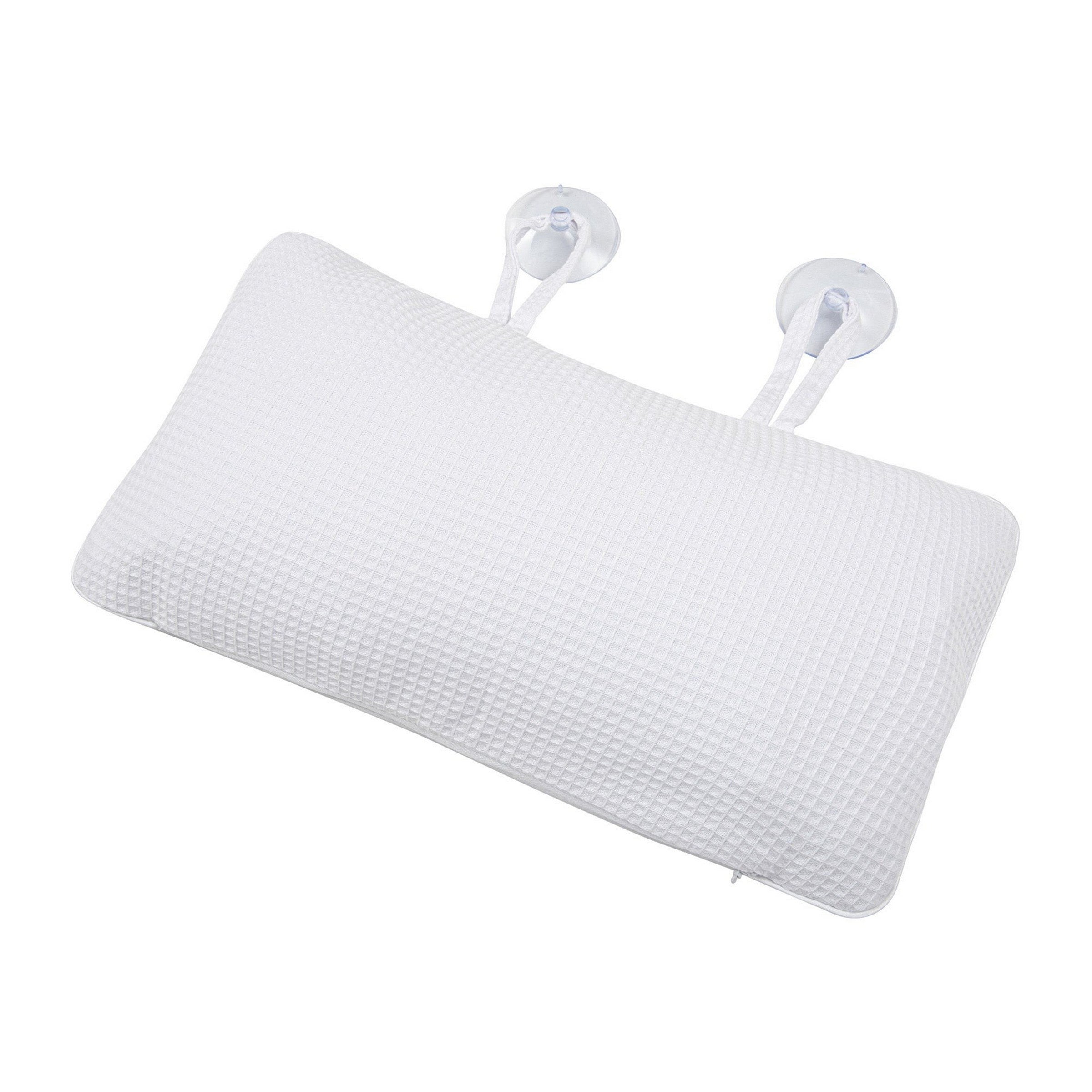 Woven Waffle Bath Pillow with Suction Cups - White 14x8in