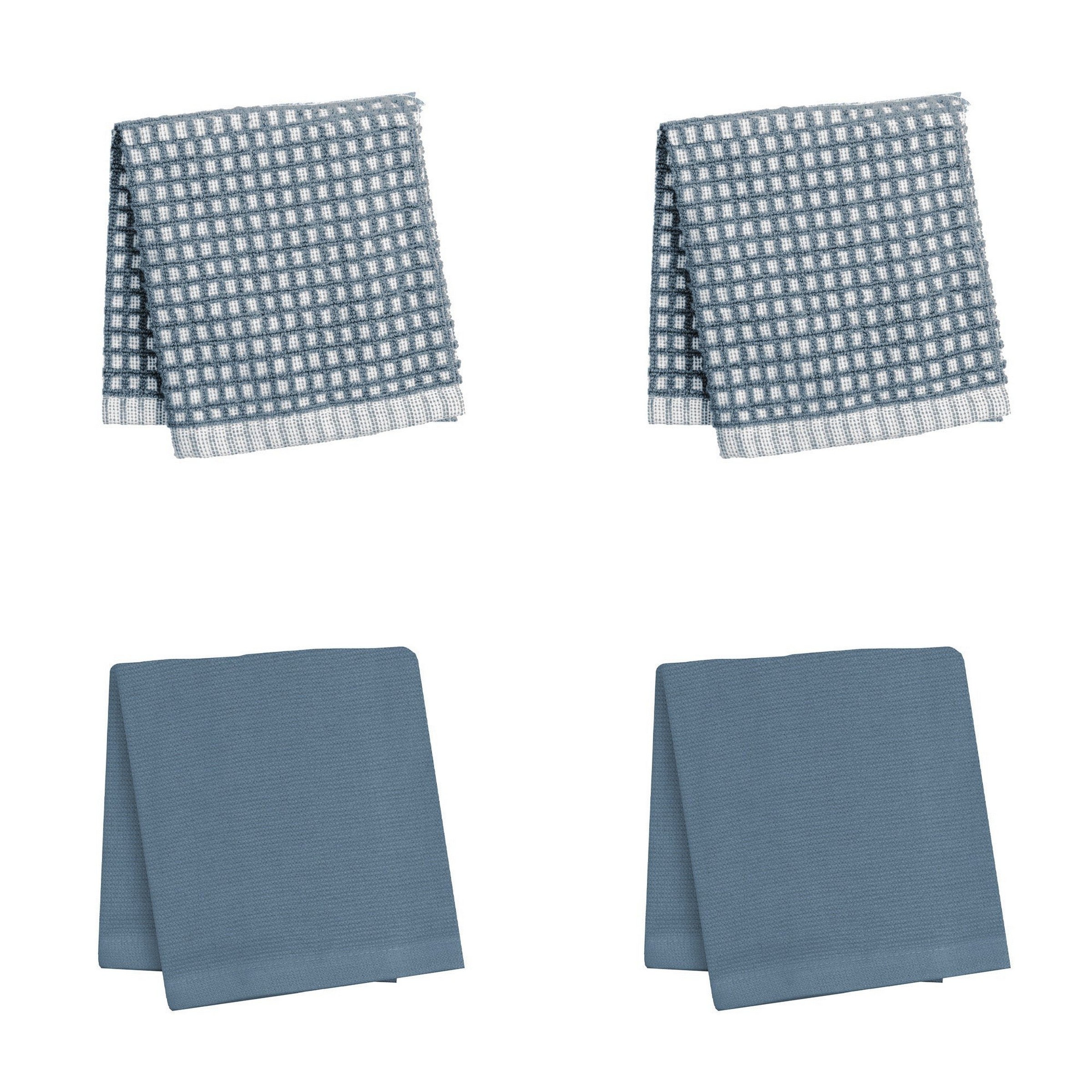 4 Woven Dishcloths 100% Cotton - Denim 12x12in