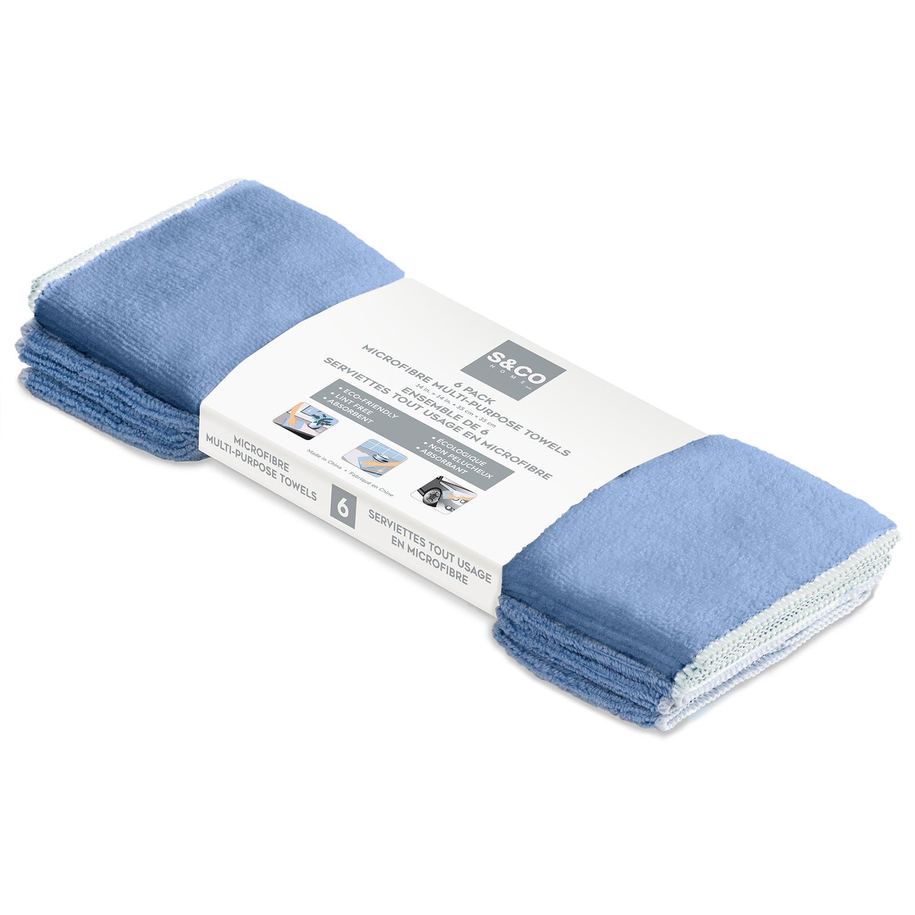 6 Woven Utility Towels 80% Polyester/20% Polyamide - Blue 14x14in