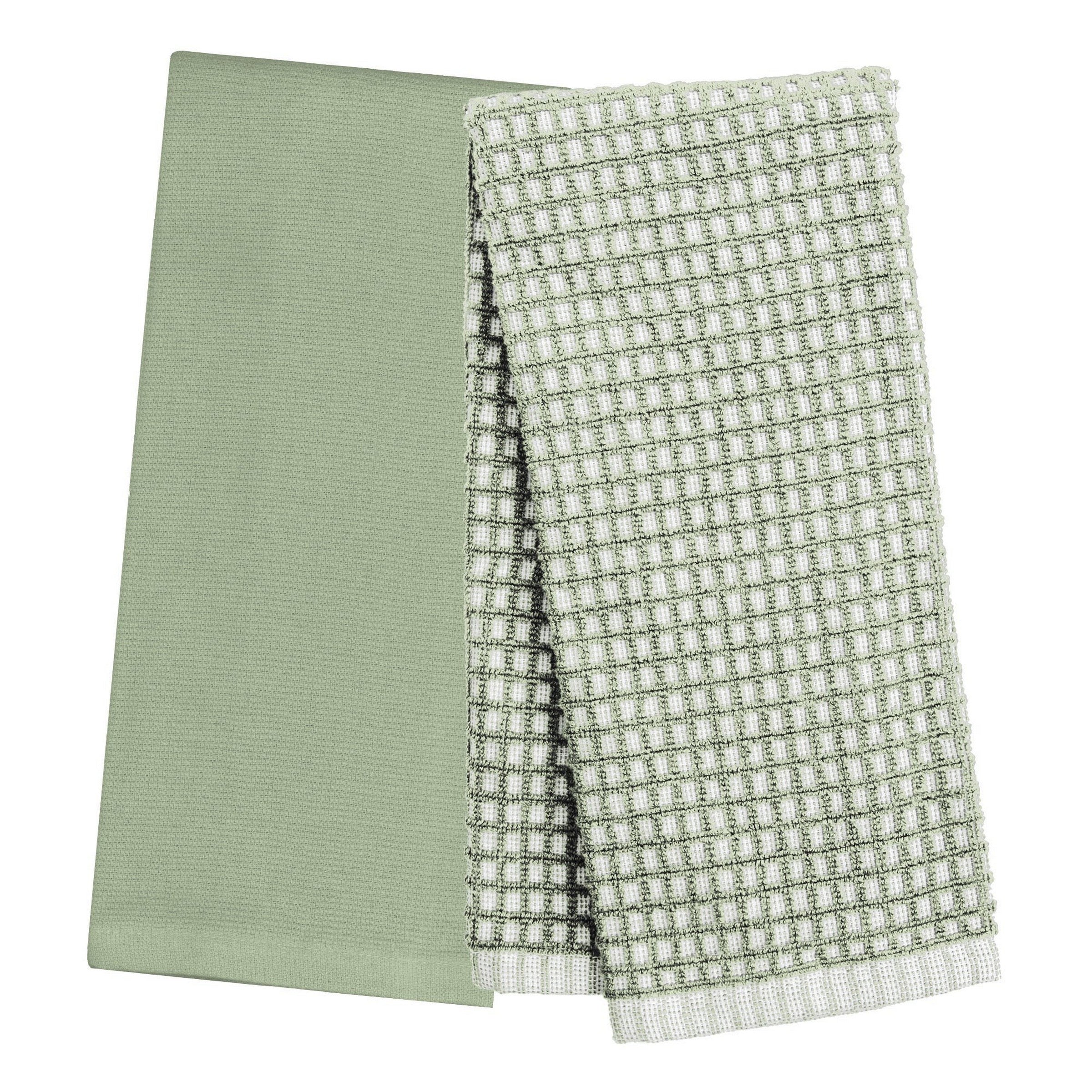2 Woven Terry Kitchen Towels 100% Cotton - Sage 16x24in