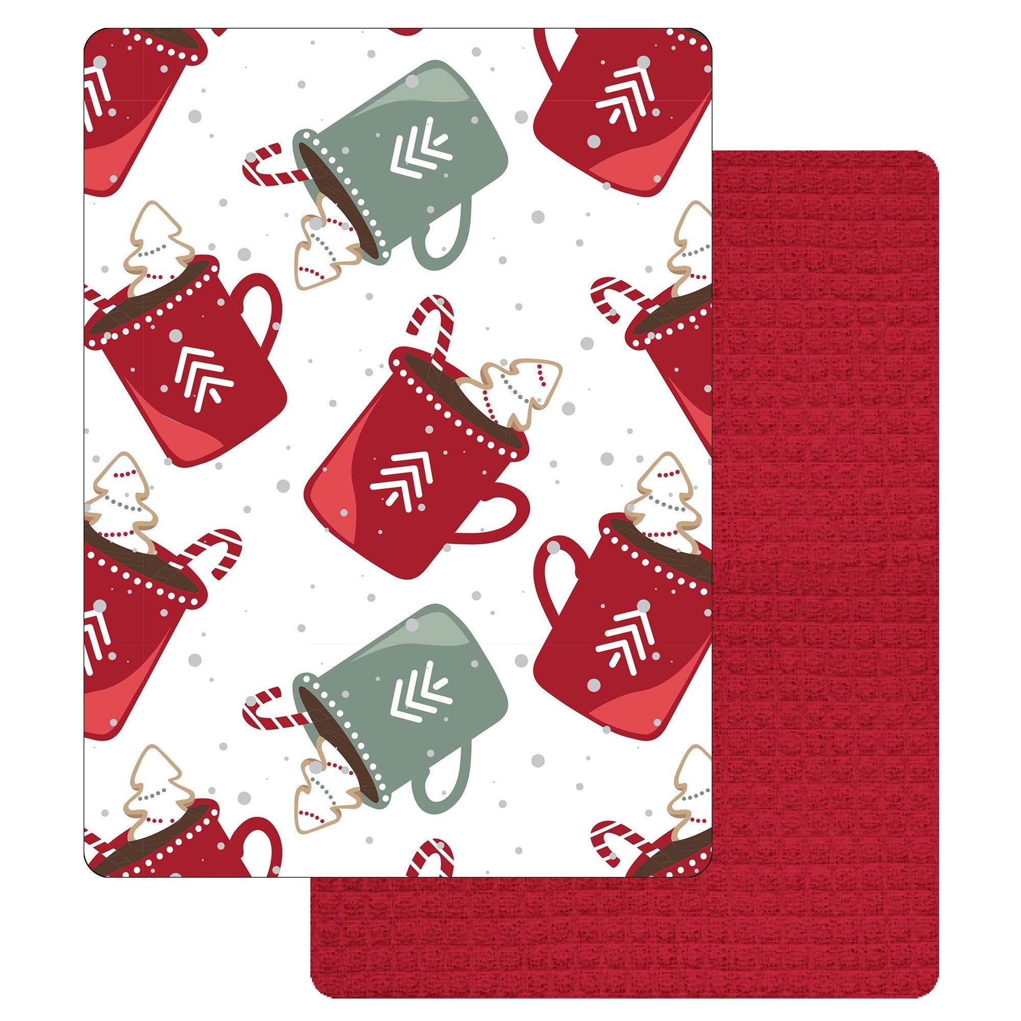 Christmas 2 Kitchen Towels Hot Cacao Print and Plain - 100% Cotton 16x27in (41x69cm)