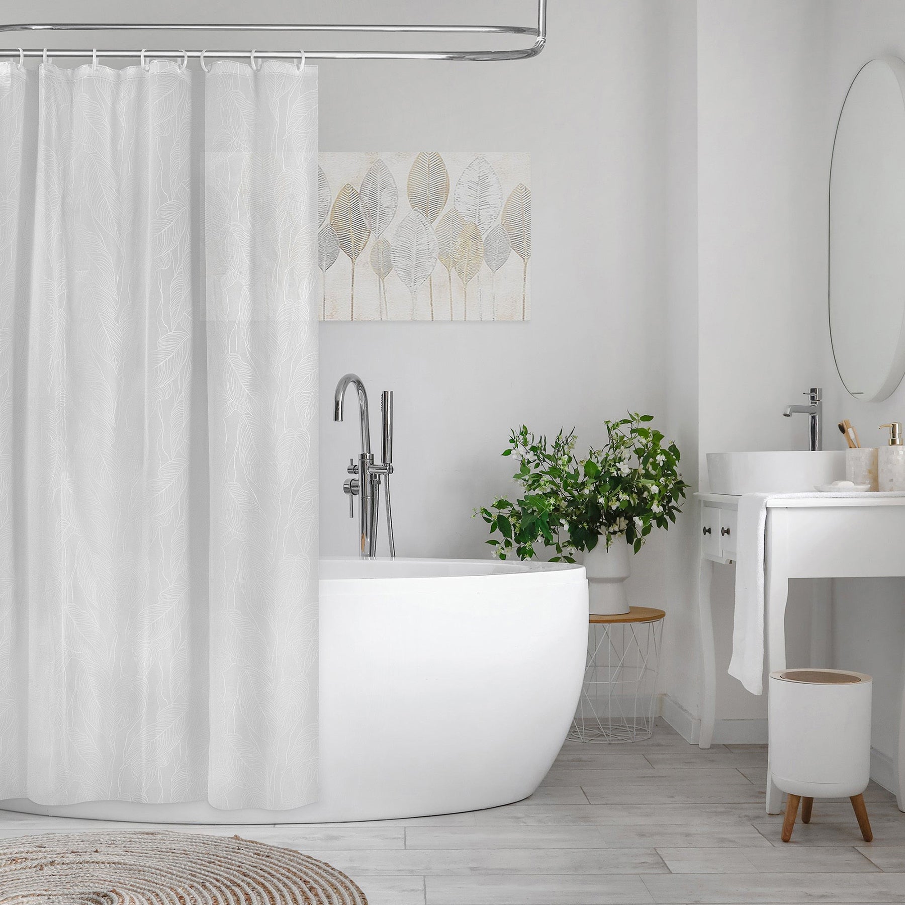 Peva Printed Shower Curtain with Metal Grommets - Grey Floral 70x72in