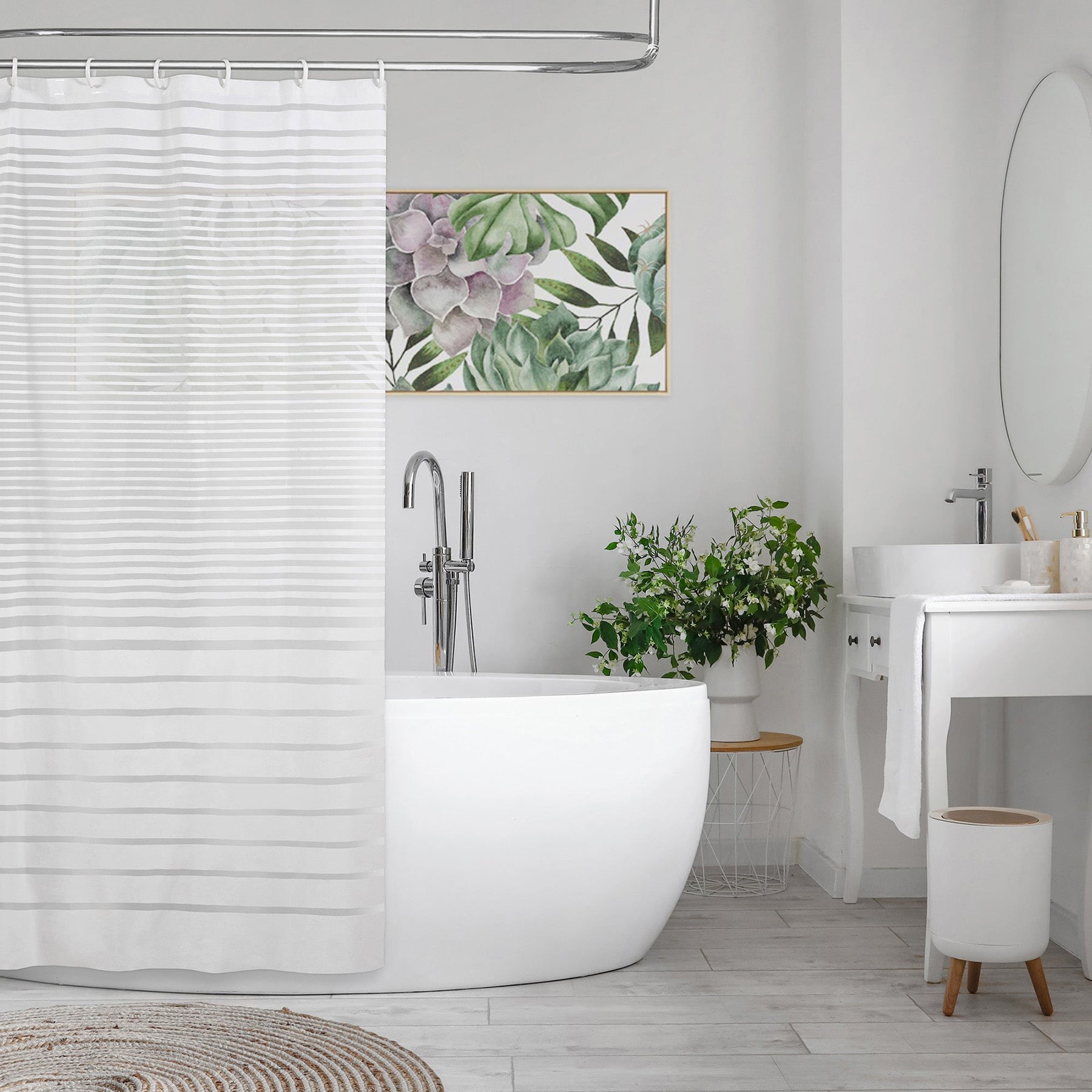 Peva Printed Shower Curtain with Metal Grommets - Grey Stripe 70x72in