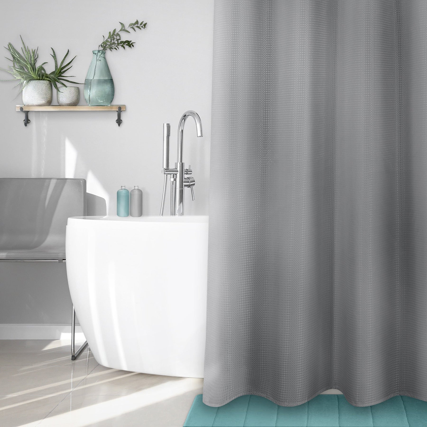 Textured Fabric Shower Curtain with Buttonholes 100% Polyester - Charcoal 70x72in