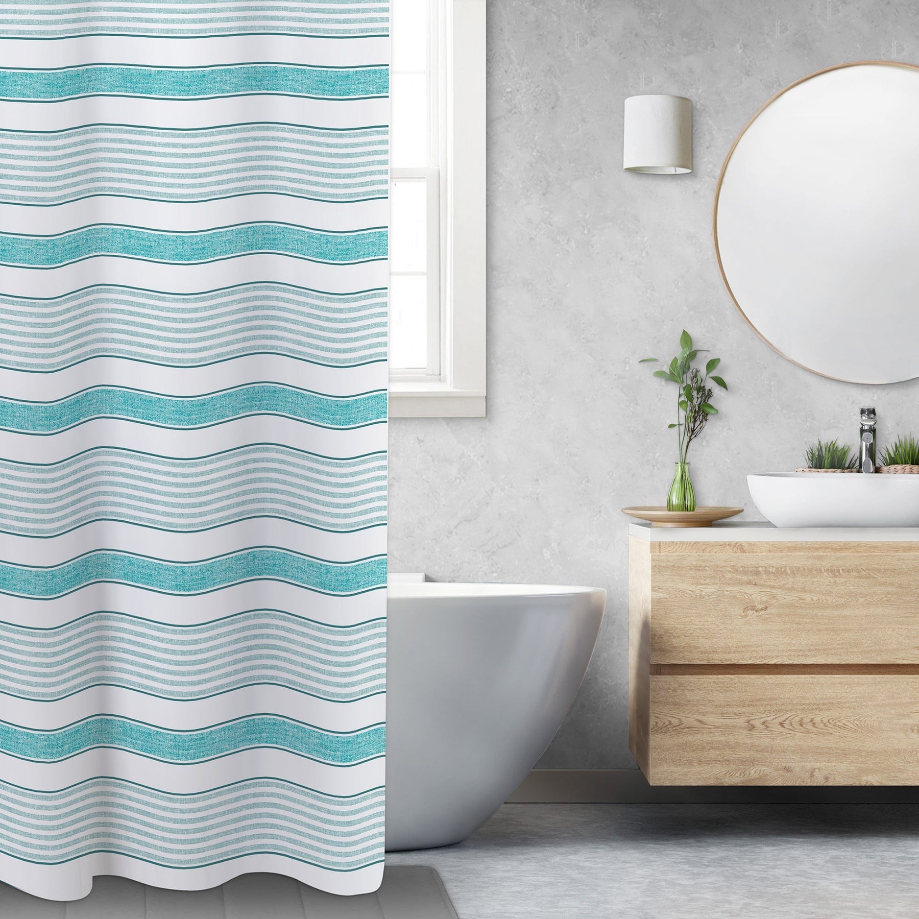 Printed Fabric Shower Curtain 100% Polyester - Aqua Stripes 70x72in