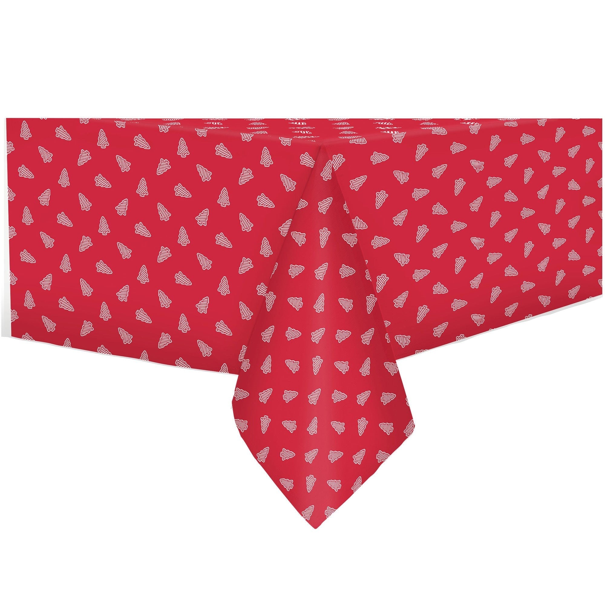 Christmas Flannel Back Printed Peva Red with White Trees Tablecolth 60x84in (152x213cm)
