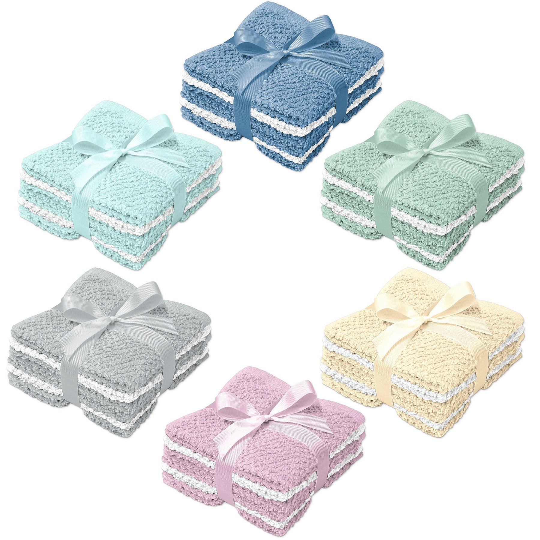 6 Woven Terry Popcorn Textured Facecloths 80% Cotton/20% Polyester 12x12in VRT