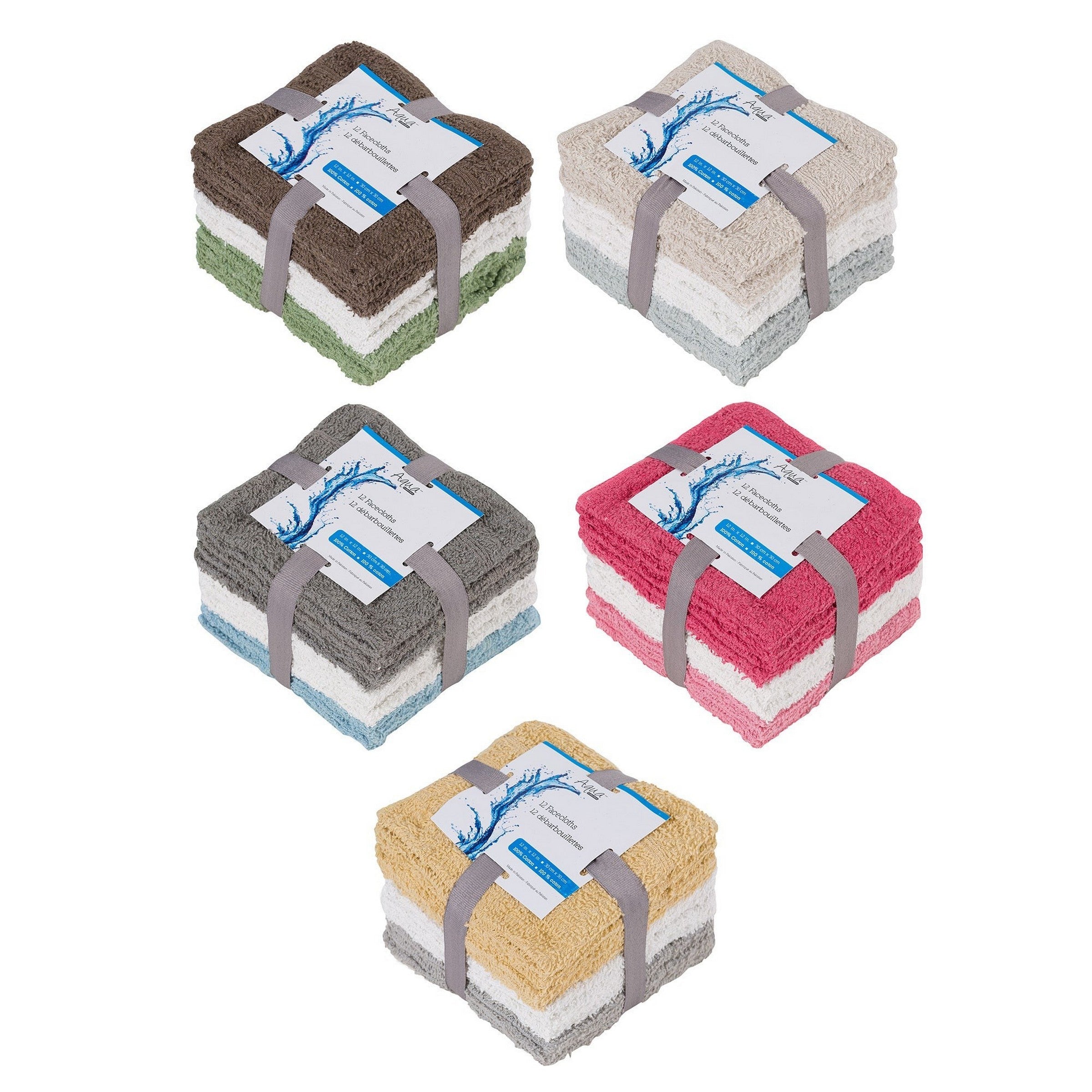 12 Terry Washcloths 100% Cotton 12x12in VRT