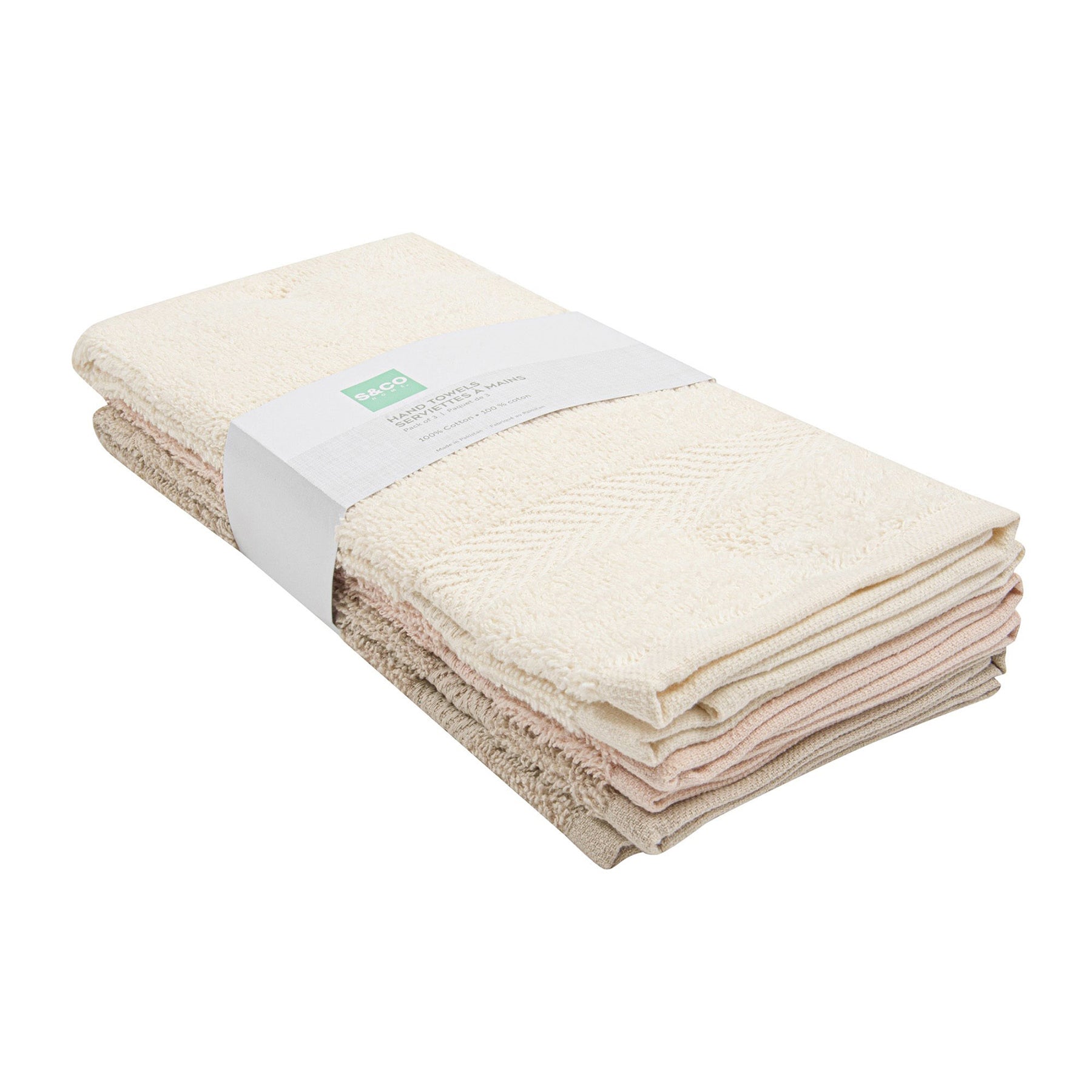 3 Woven Hand Towels 100% Cotton - Turtledove, Morgante and French Oak 16x26in