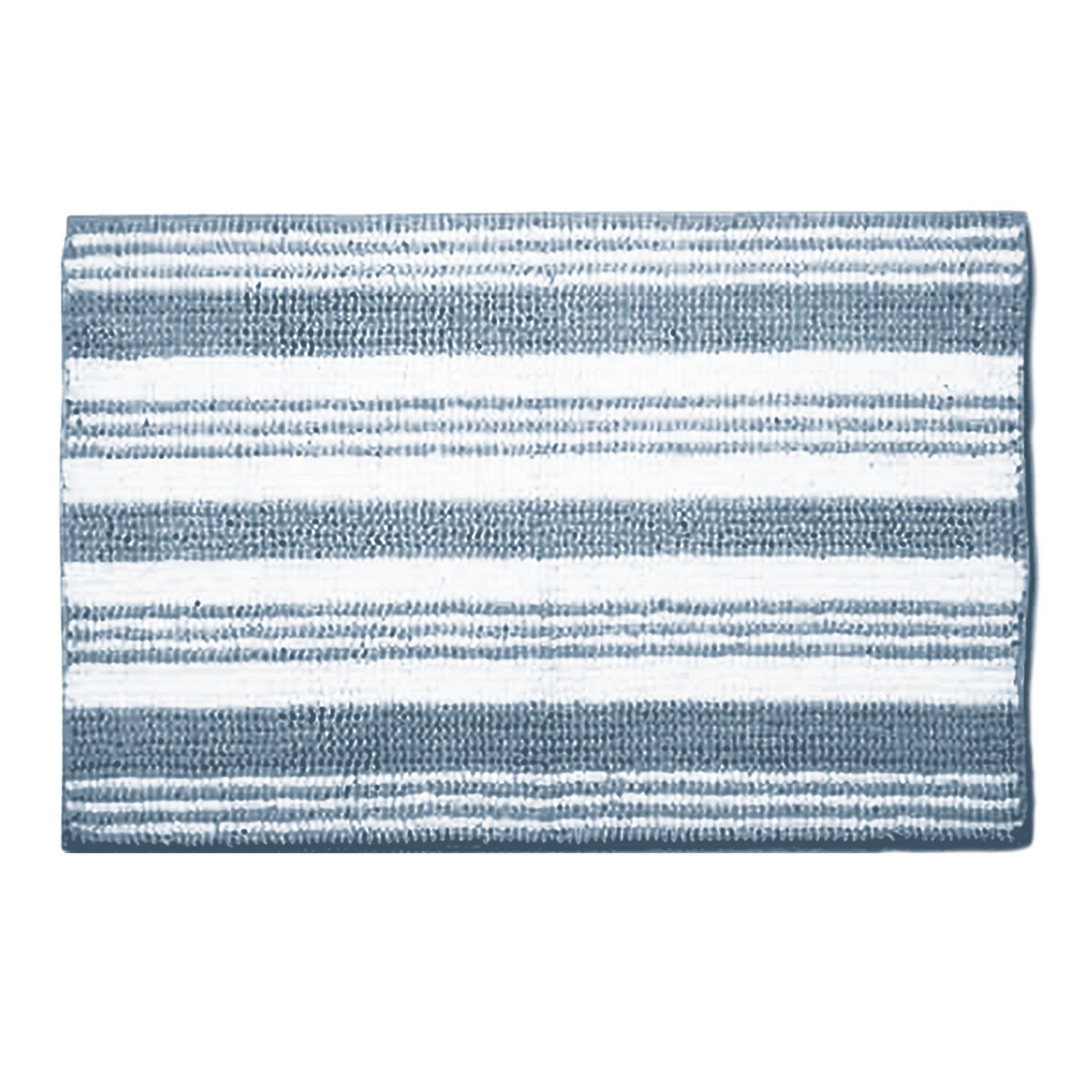 Woven Chenille Stripe Bath Mat 100% Polyester/Back 100% Rubber - Denim 18x30in