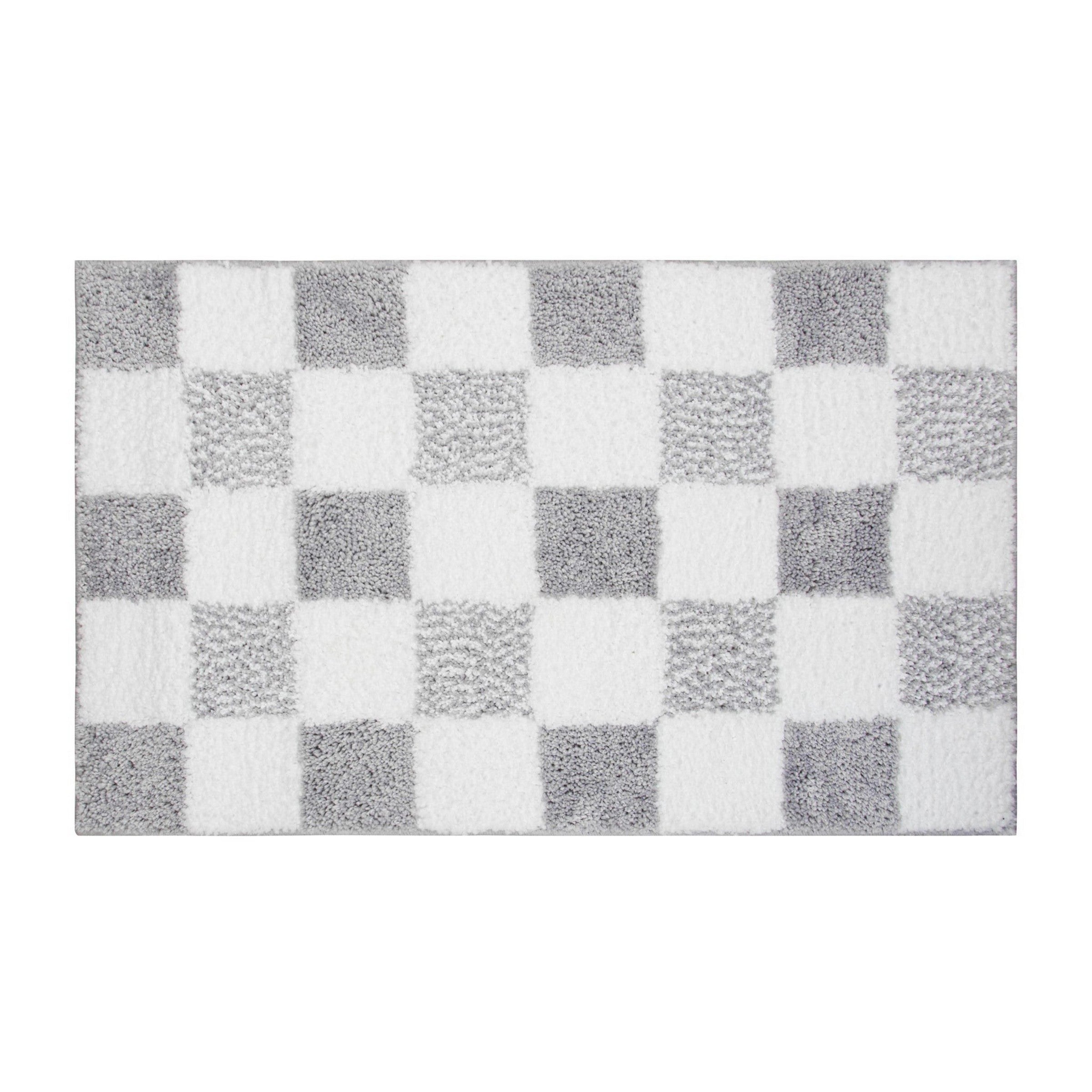 Woven Checker Bath Mat 100% Polyester/Back 100% Rubber - Light Grey 18x30in