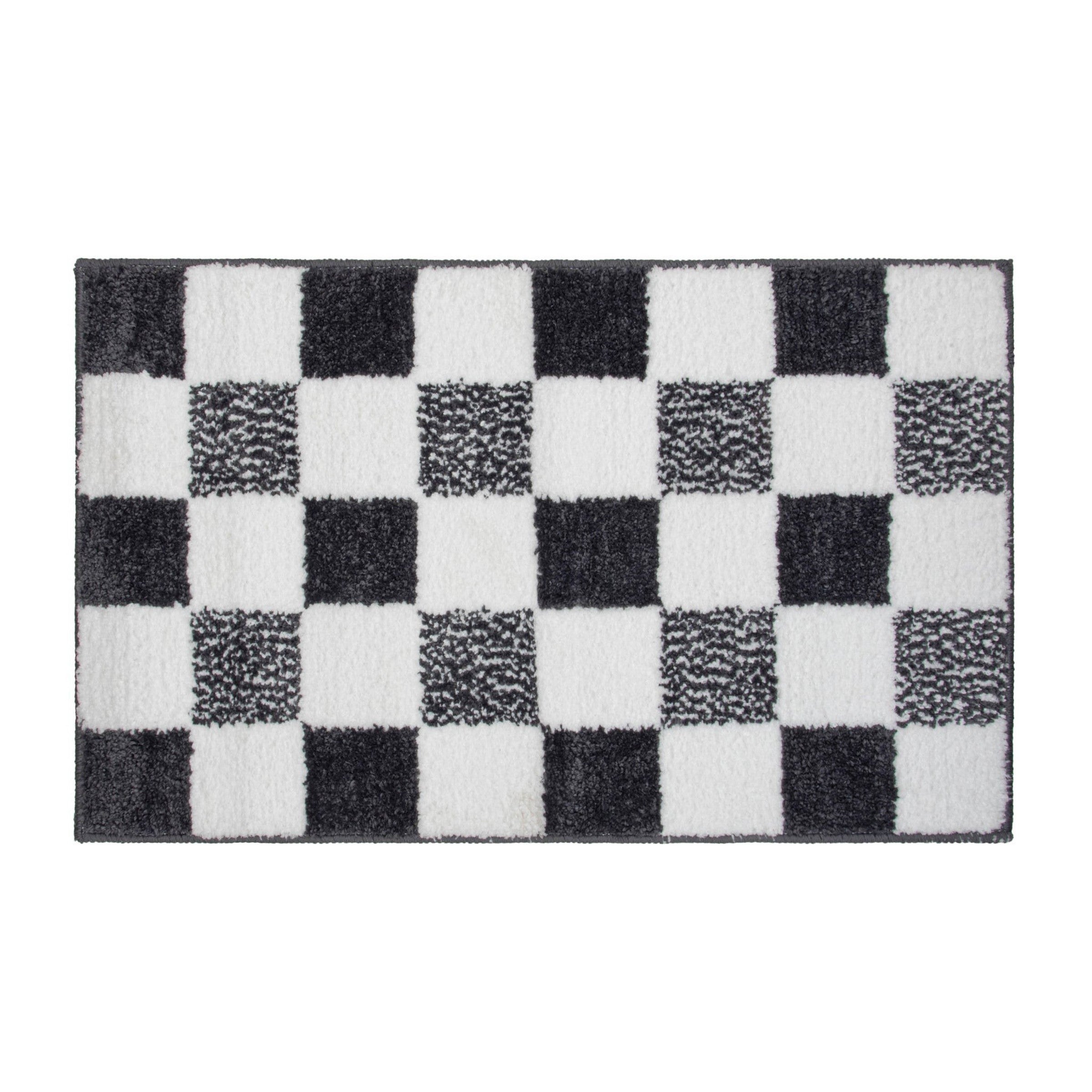 Woven Checker Bath Mat 100% Polyester/Back 100% Rubber - Charcoal 18x30in