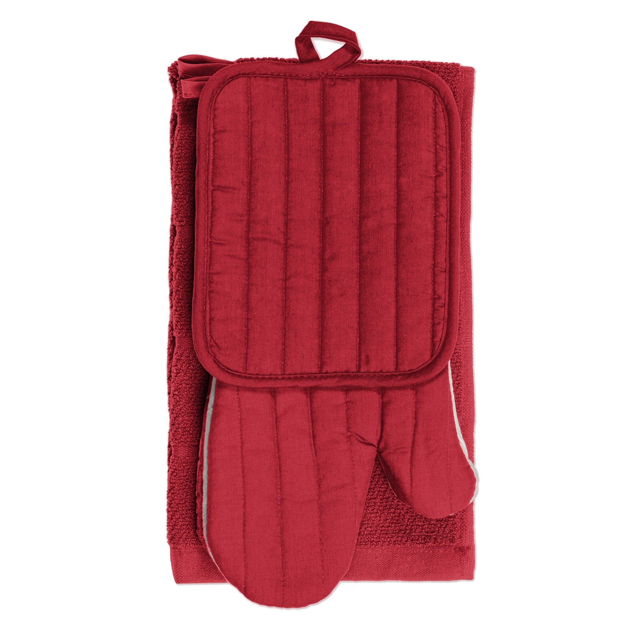 Woven Kitchen Set 4pcs - Polyester/Cotton Blend Red - Towel 15x25in