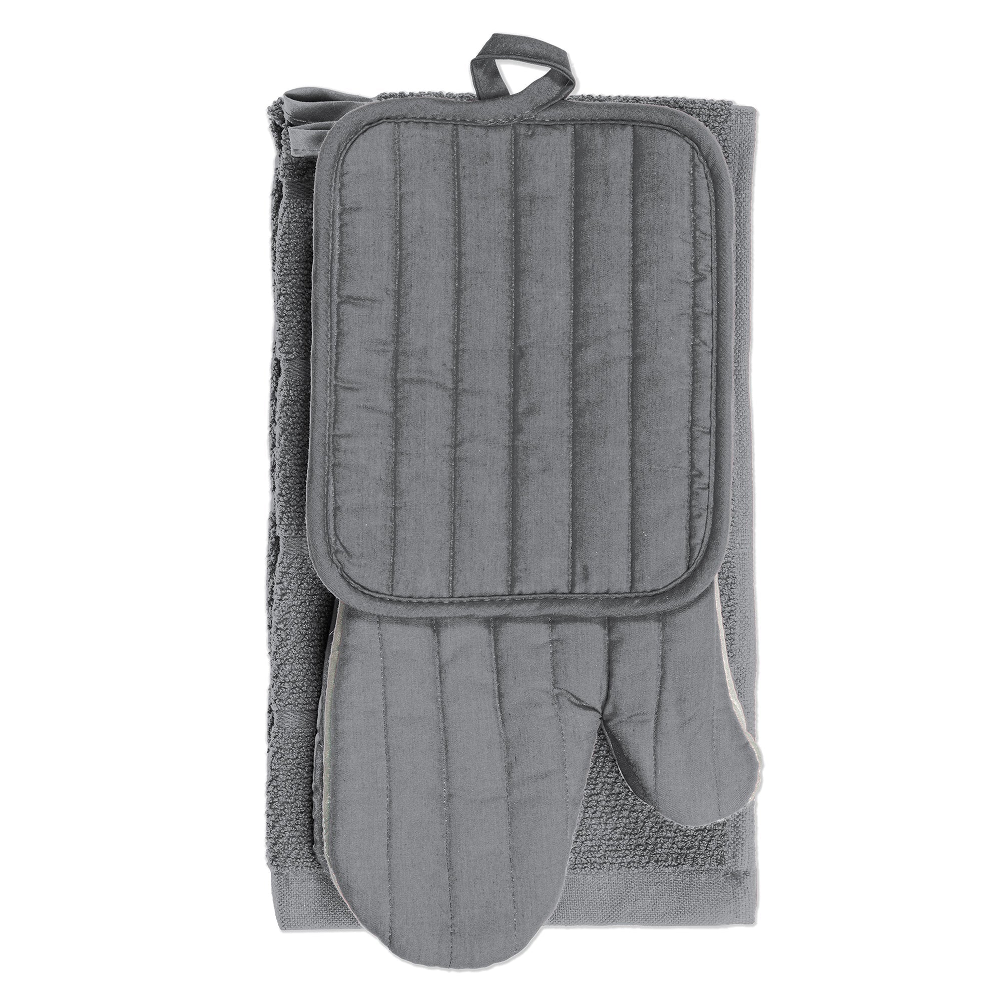 Woven Kitchen Set 4pcs - Polyester/Cotton Blend Grey - Towel 15x25in