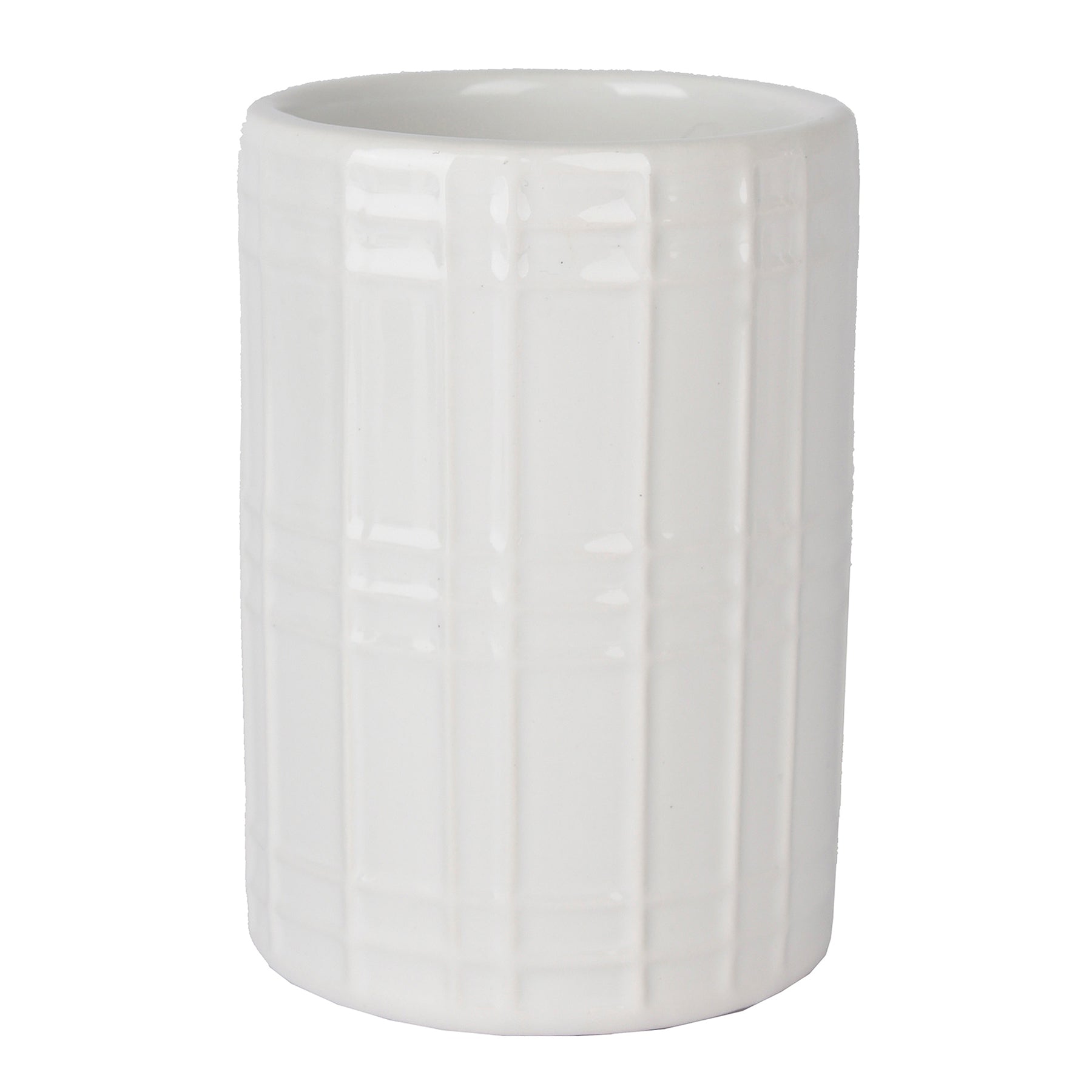 Textured Plaid White Ceramic Tumbler 4in
