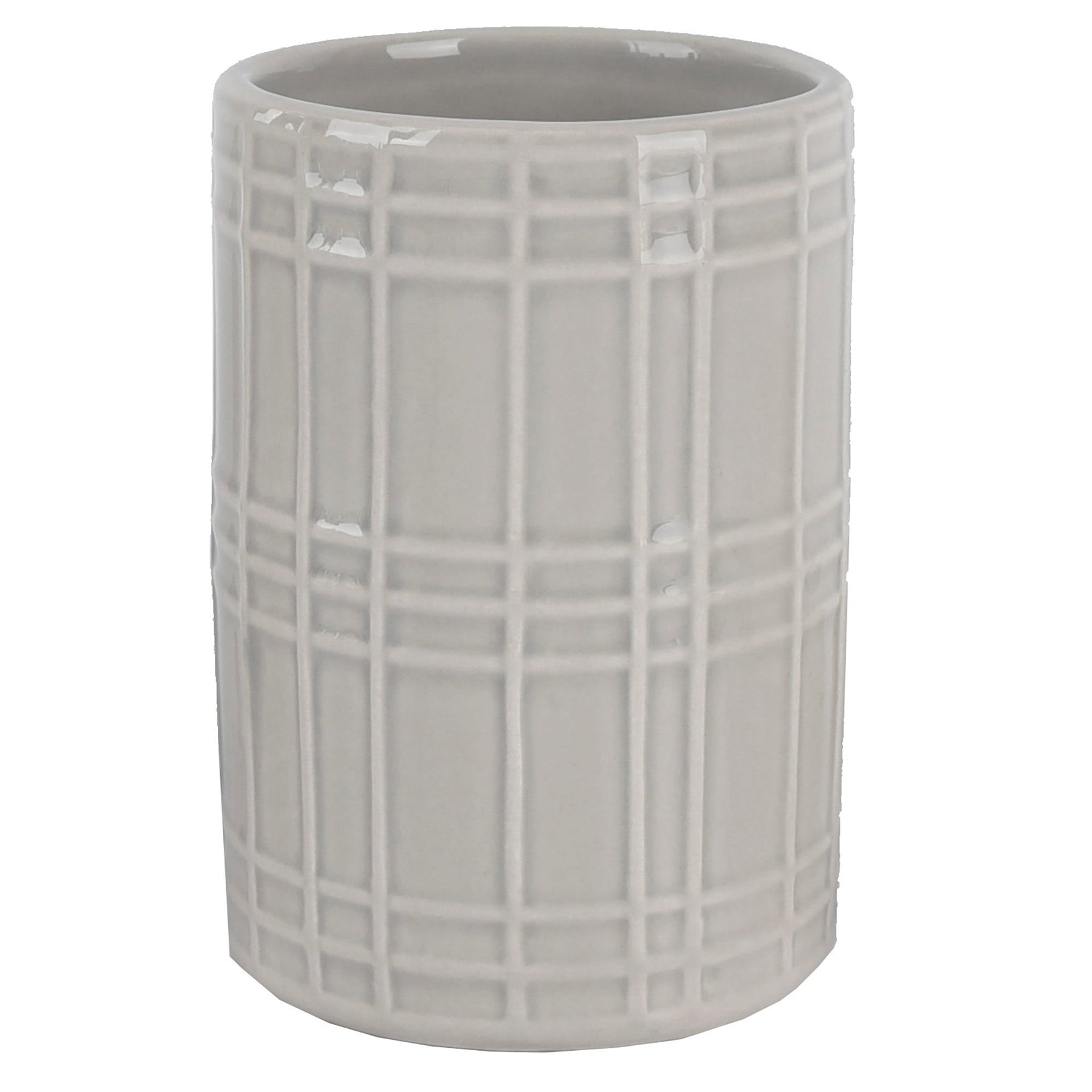 Textured Plaid Grey Ceramic Tumbler 4in