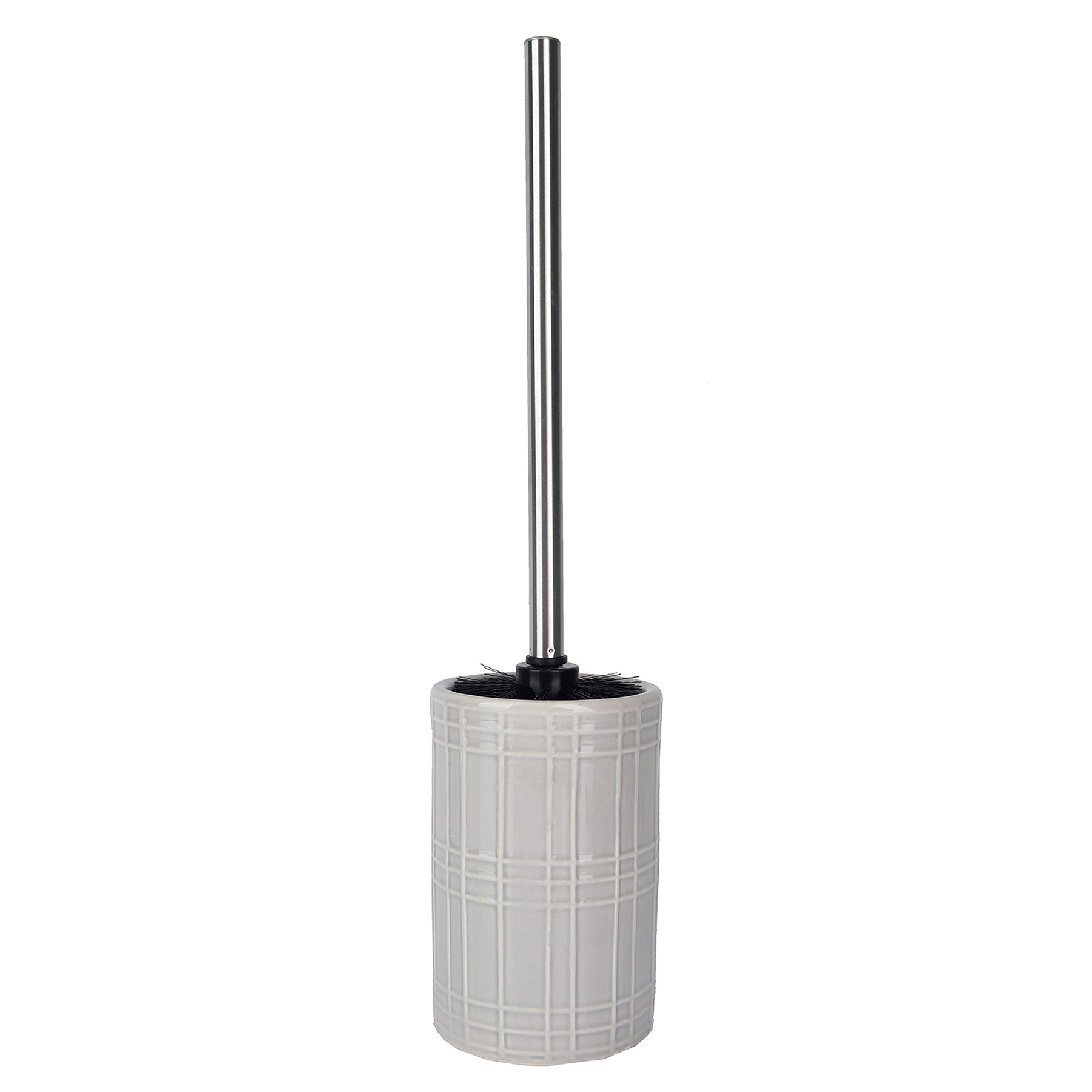 Textured Plaid Grey Ceramic Toilet Brush Set 15.75in