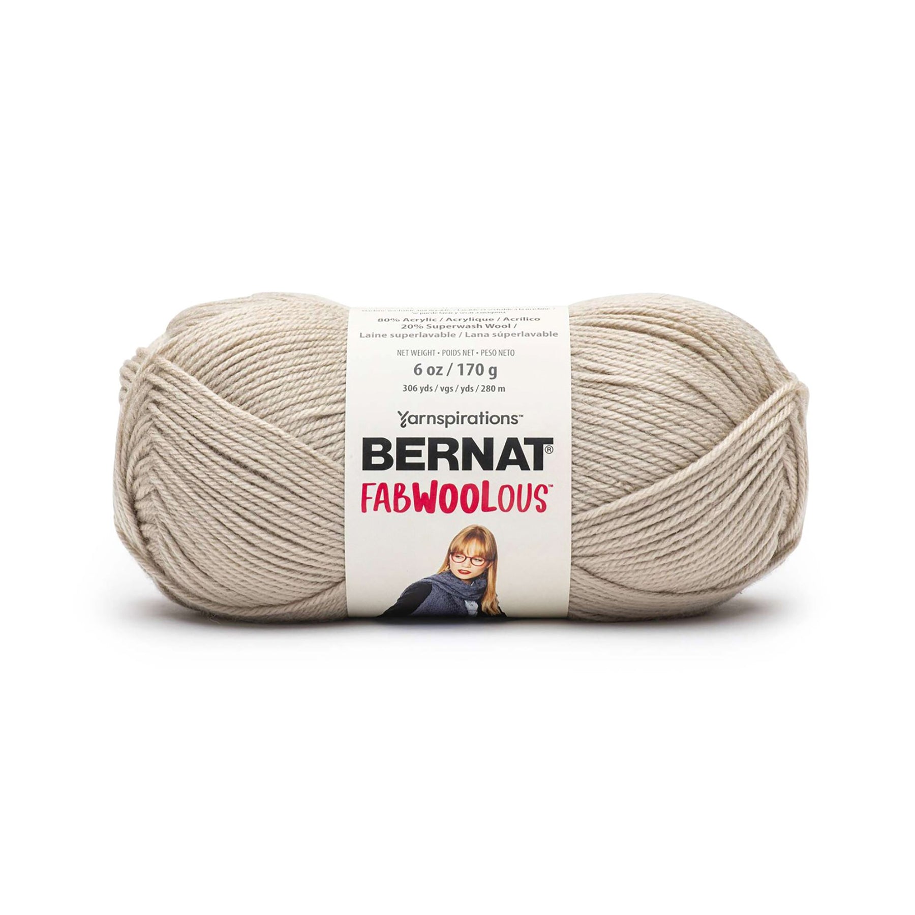 Bernat Fabwoolous Yarn Oats - 80% Acrylic 20% Superwash Wool - Medium 4 306yds (280m)