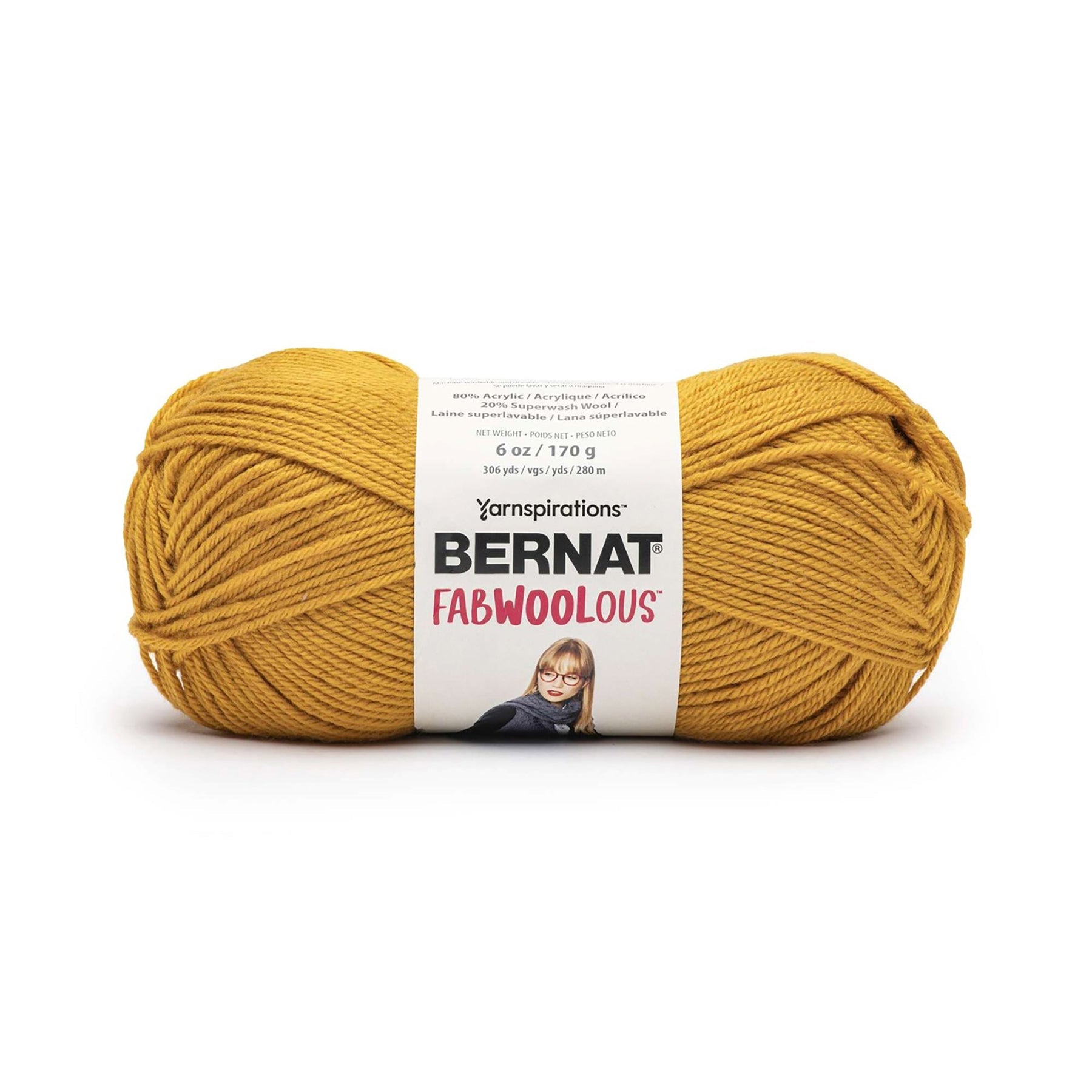 Bernat Fabwoolous Yarn Bright Gold - 80% Acrylic 20% Superwash Wool - Medium 4 306yds (280m)