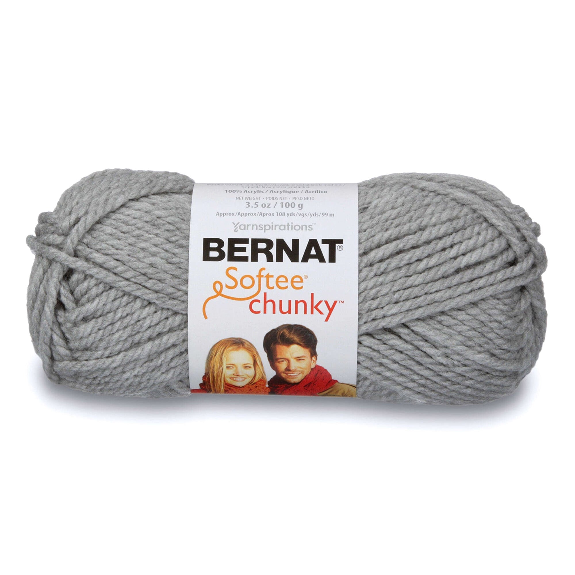 Bernat Softee Chunky Yarn Grey Heather - 100% Acrylic - Super Bulky 6 108yds (99m)
